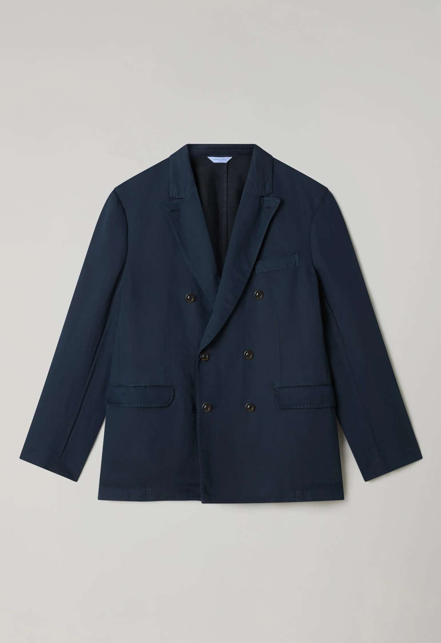 Abito Dover doppiopetto in cotone e lino satin tinto in capo blu - Image 5
