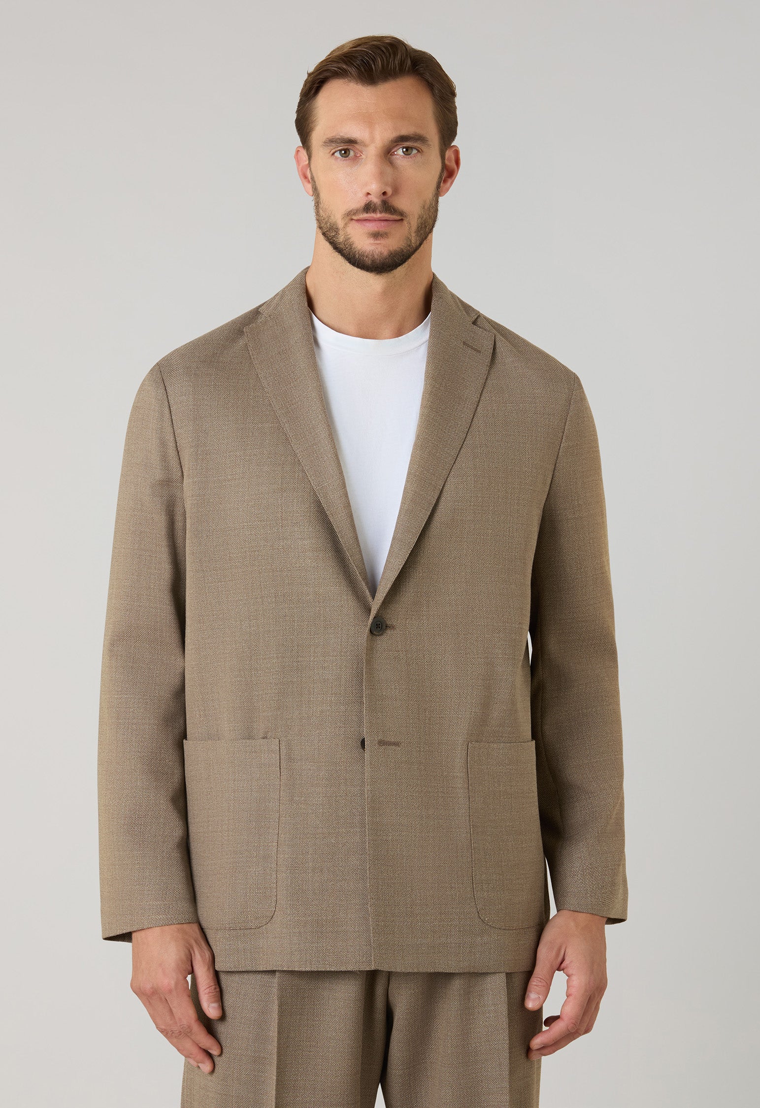 Abito Fluido in lana a nido d'ape beige - Image 3