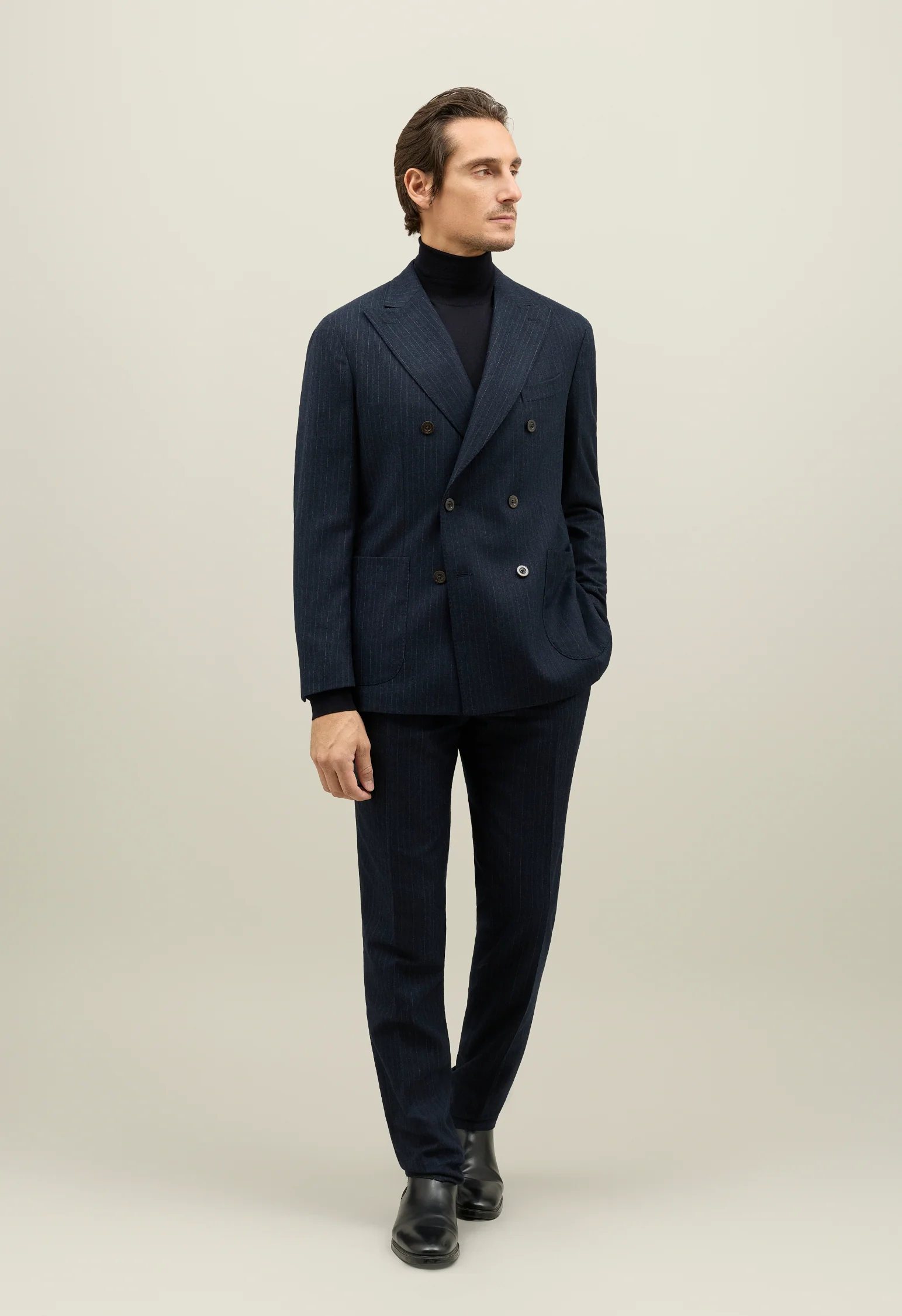 Abito K-Suit doppiopetto gessato in flanella blu