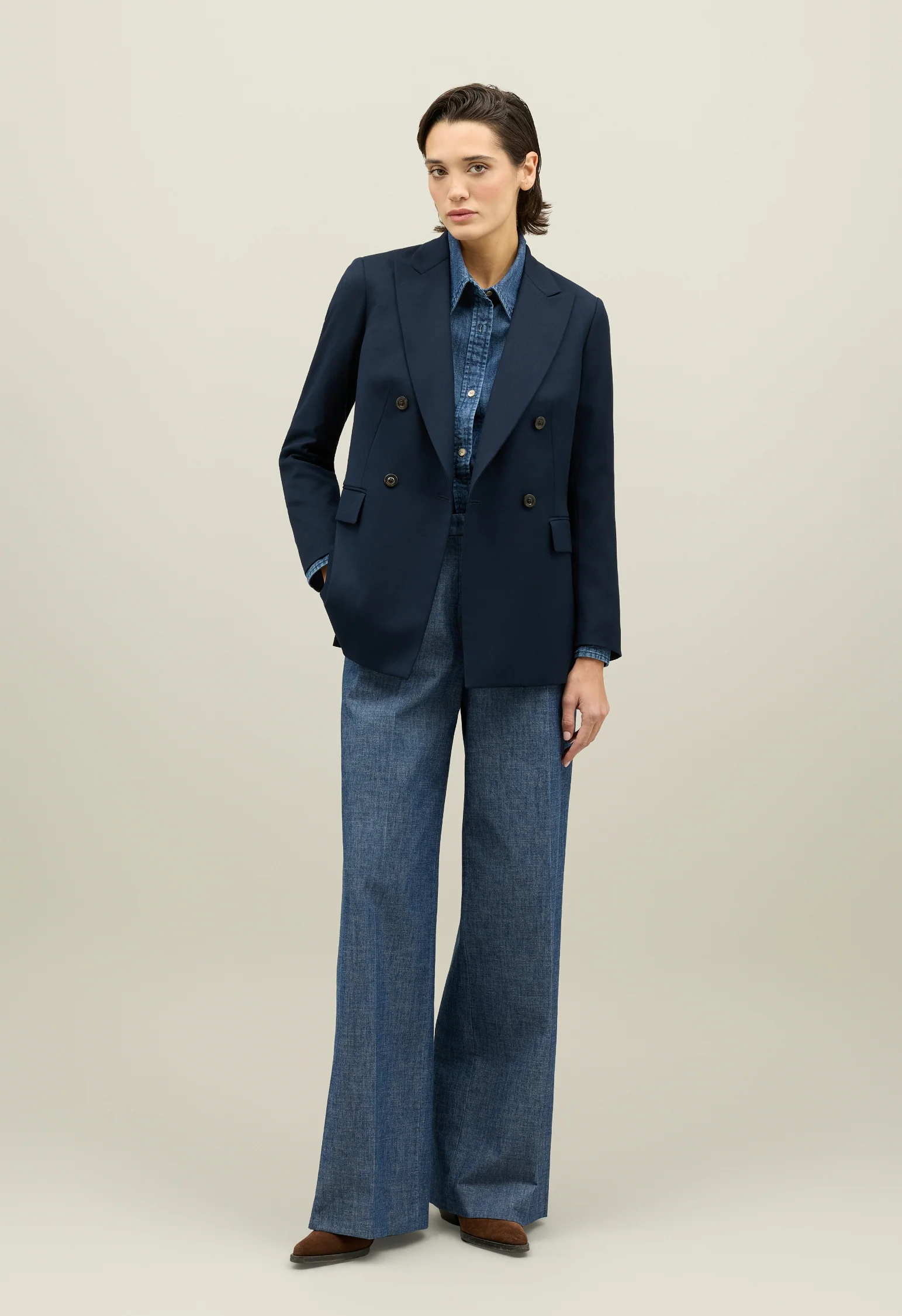 Blazer Bianca in gabardina stretch blu