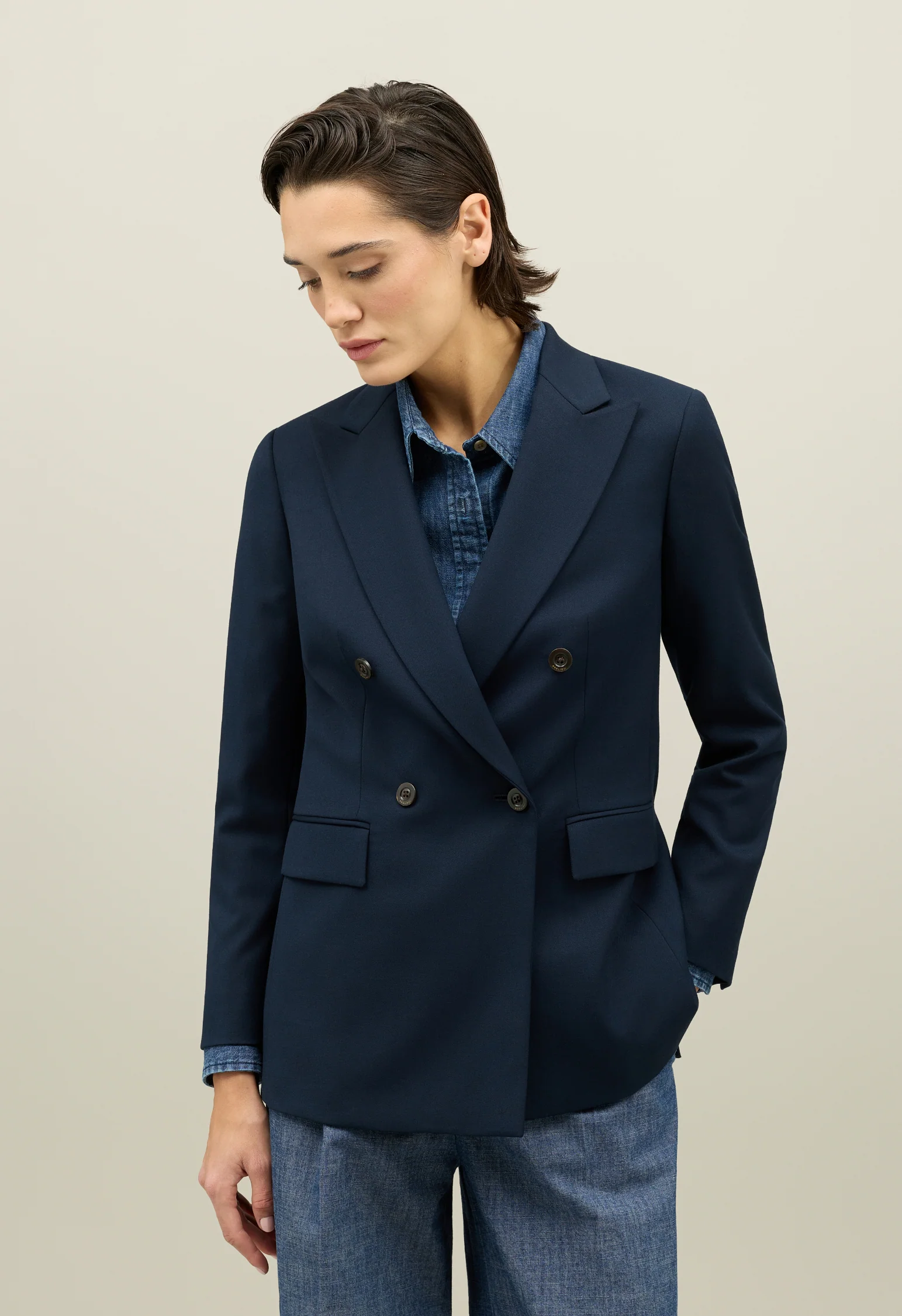 Blazer Bianca in gabardina stretch blu - Image 3