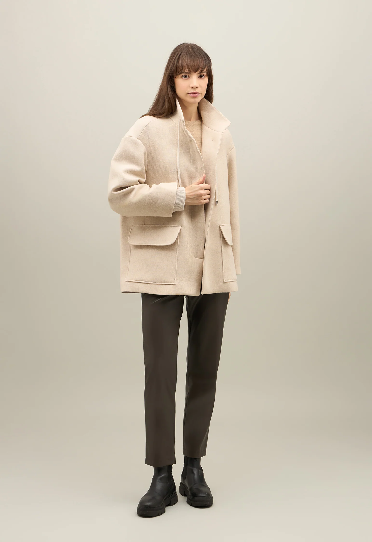 Caban in misto lana beige chiaro