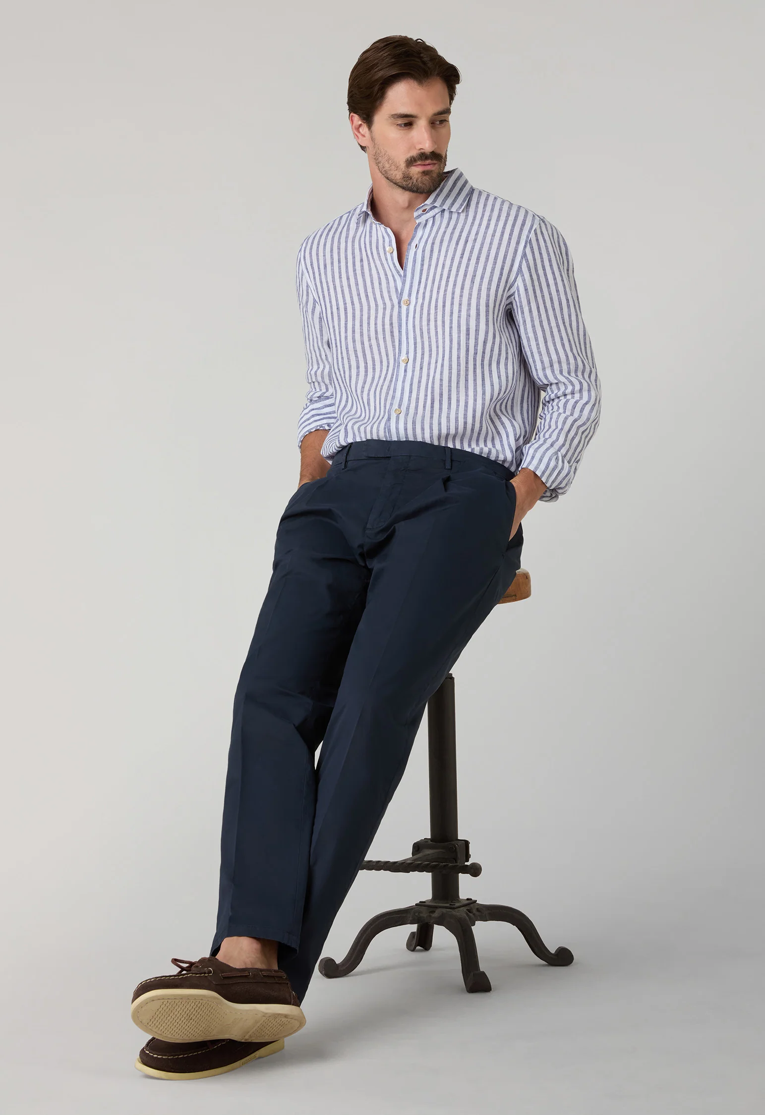 Camicia a righe in lino blu chiaro - Image 3