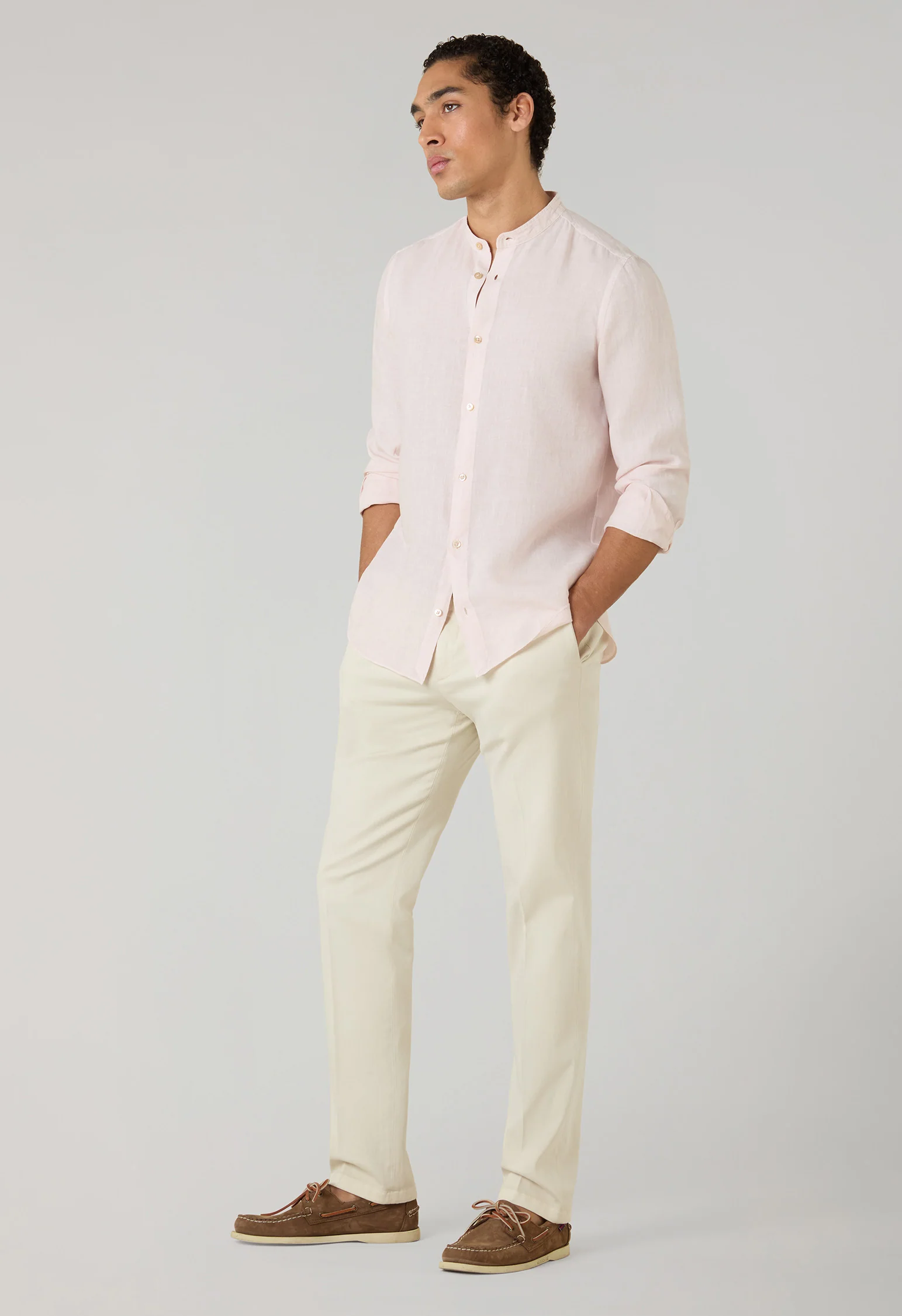 Camicia guru in lino tinto in capo rosa pastello - Image 3