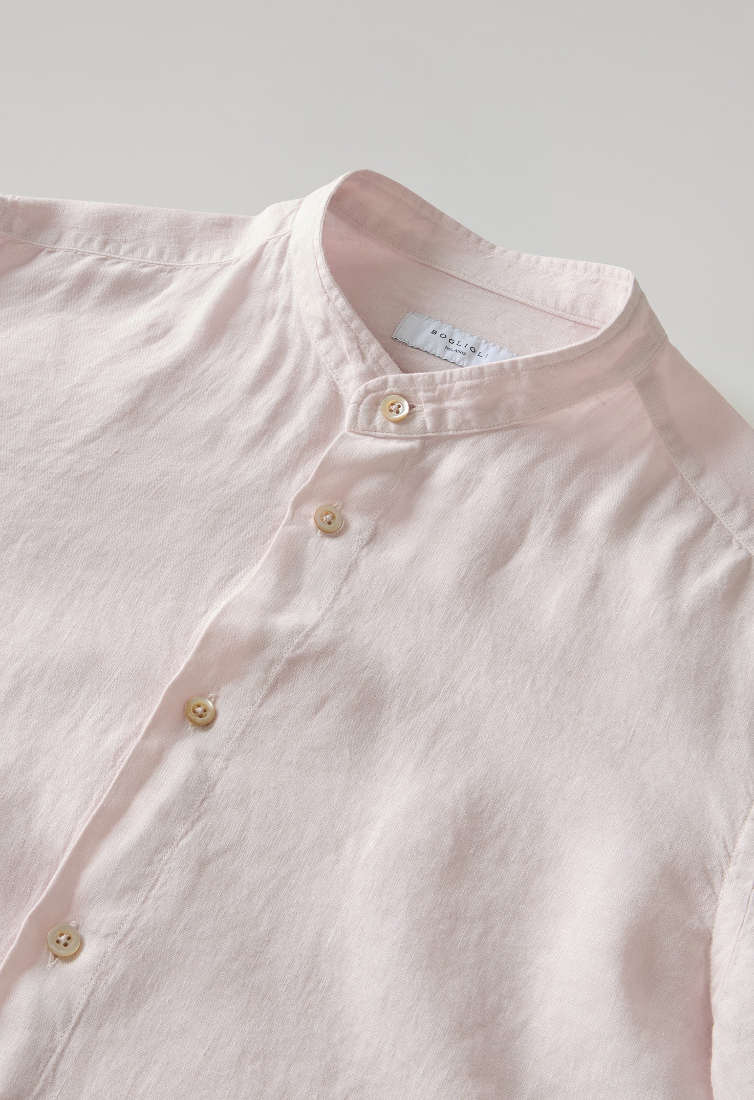 Camicia guru in lino tinto in capo rosa pastello - Image 5