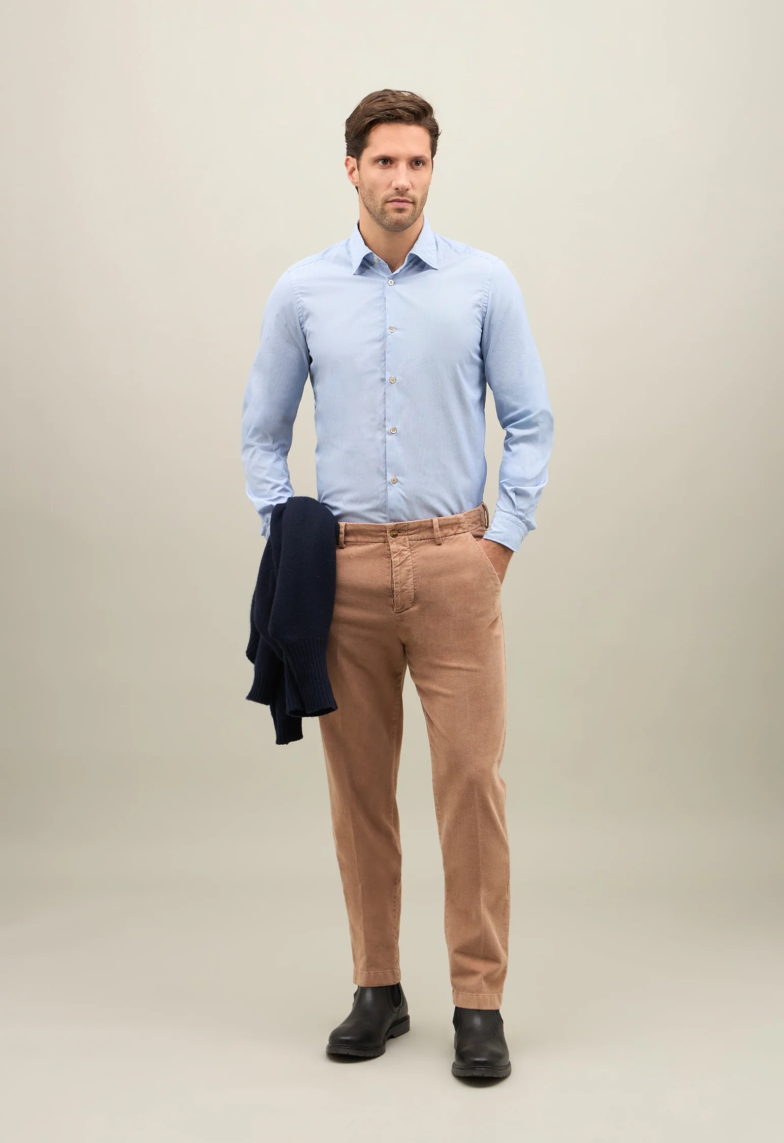 Camicia in cotone a righe azzurro