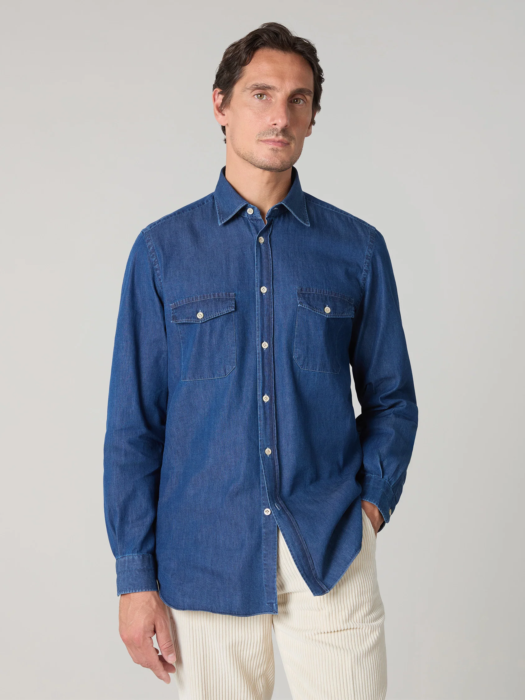 Camicia Western in chambray blu