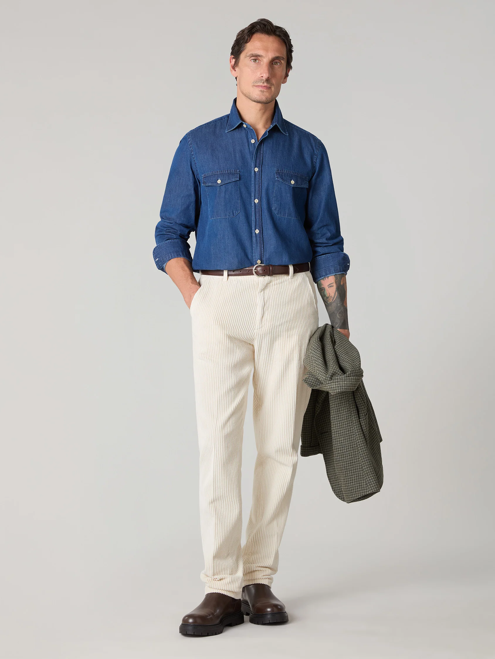Camicia Western in chambray blu - Image 3