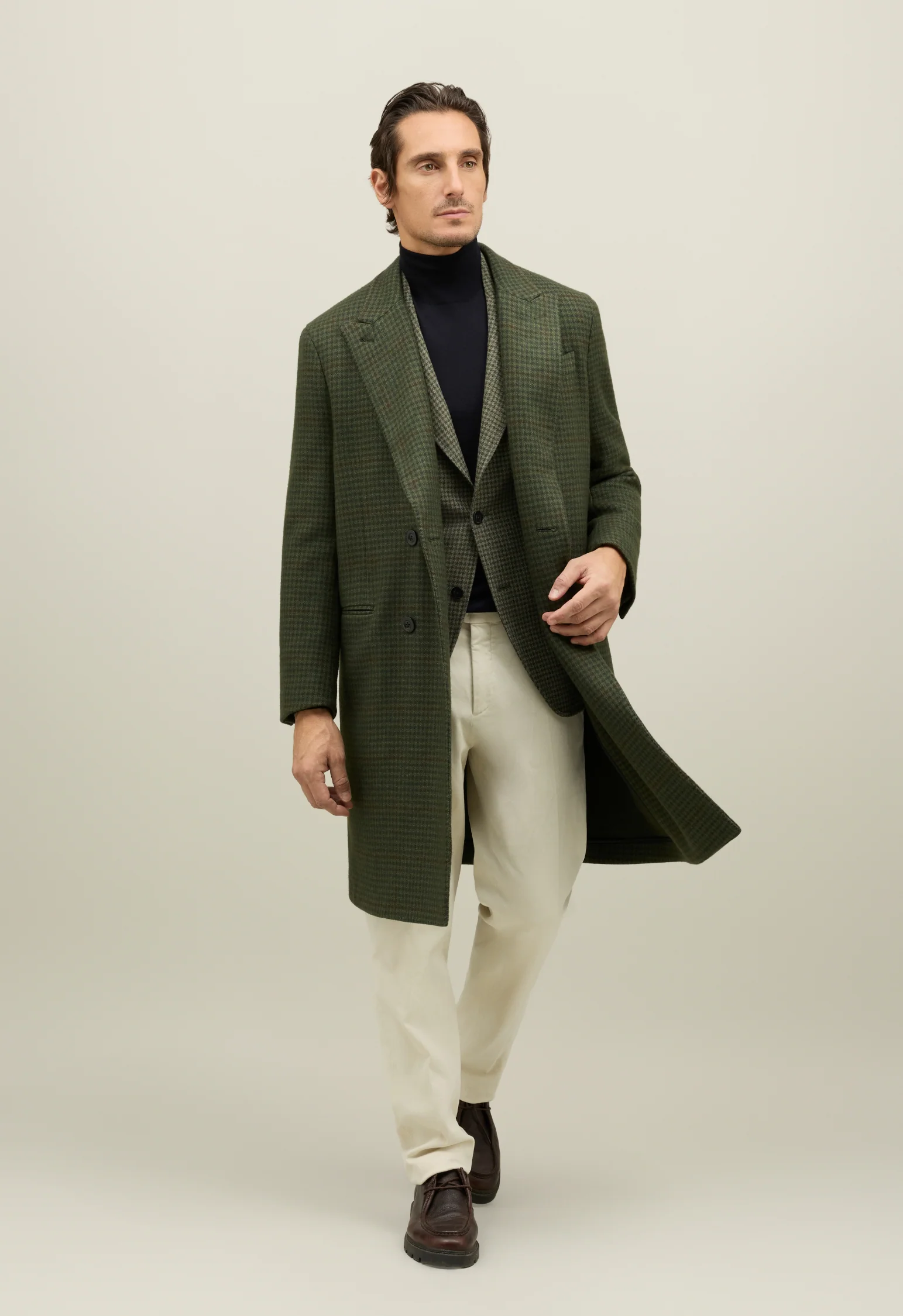 Cappotto K-Coat doppiopetto in lana vichy verde