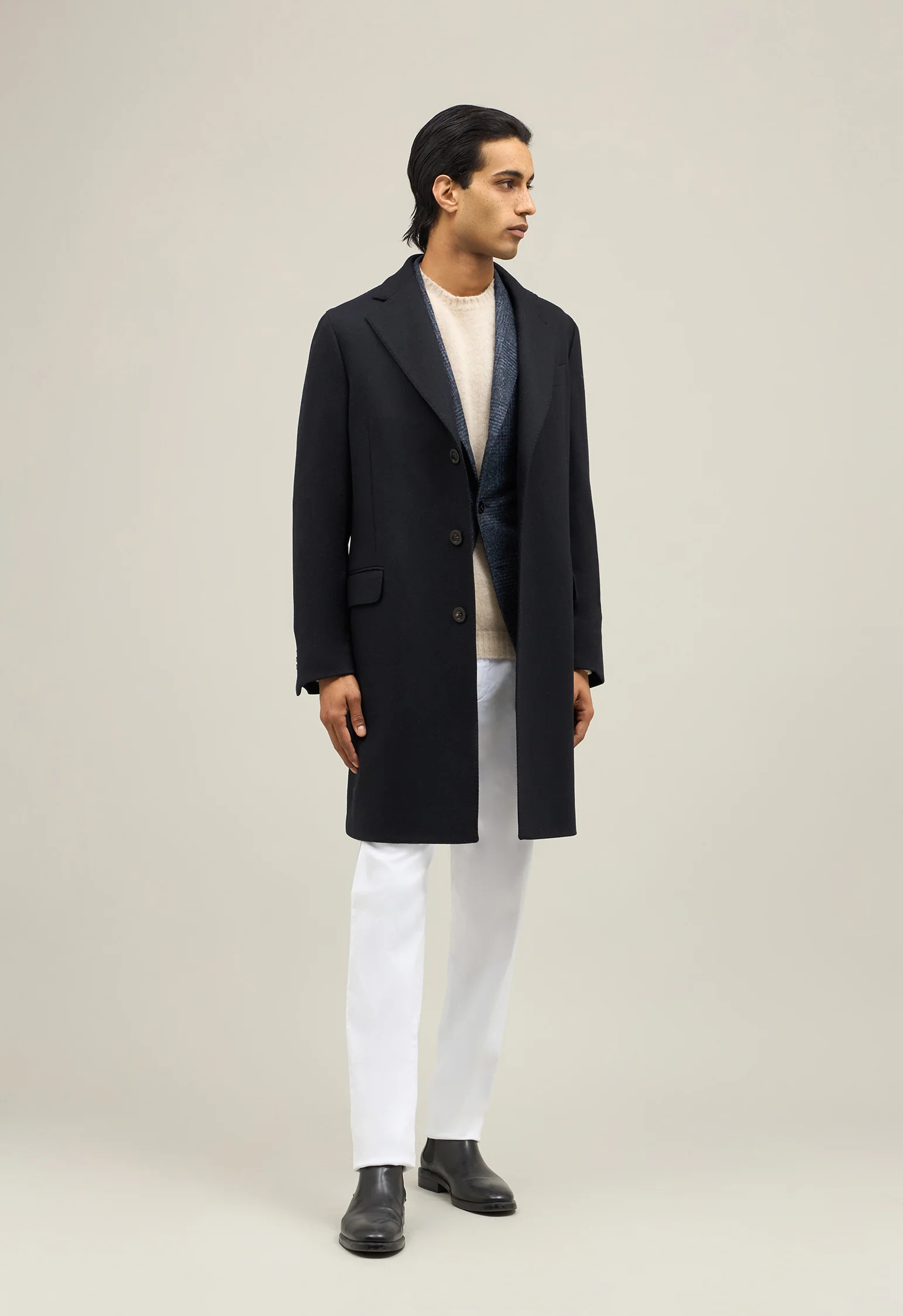 Cappotto K-Coat in misto lana a spina di pesce blu