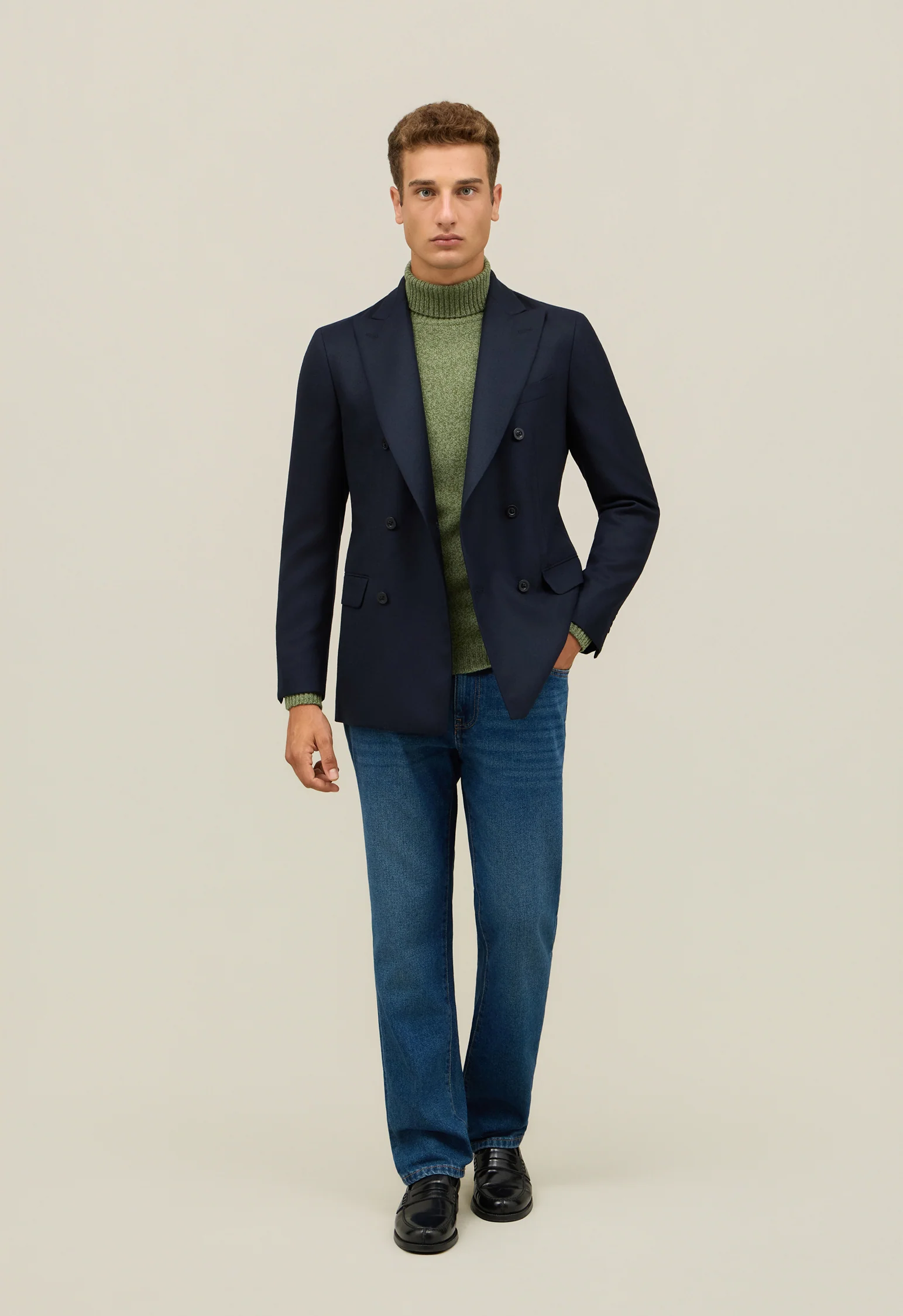 Giacca B-Line doppiopetto in lana Hopsack blu
