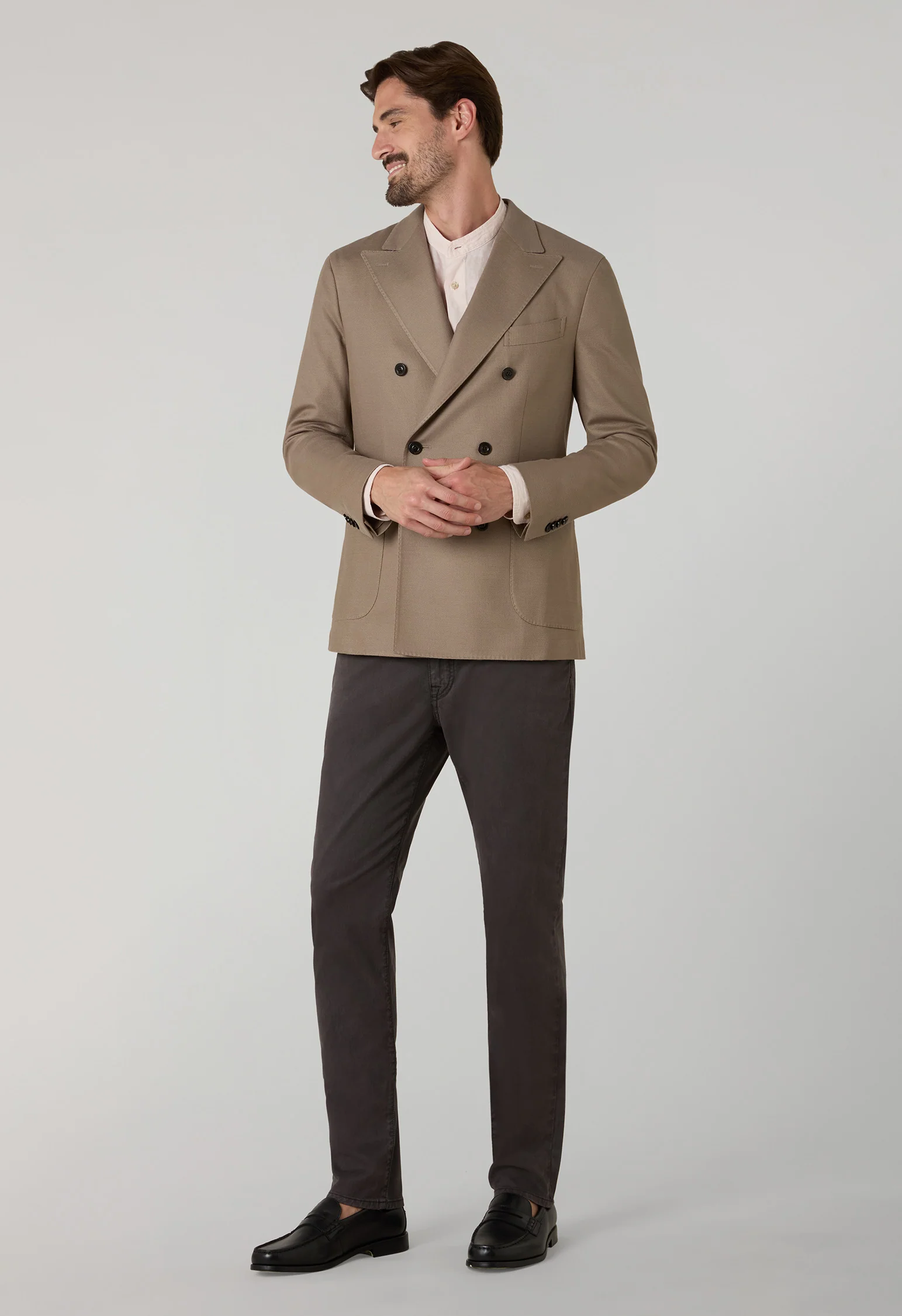 Giacca Dover doppiopetto in jersey beige - Image 3