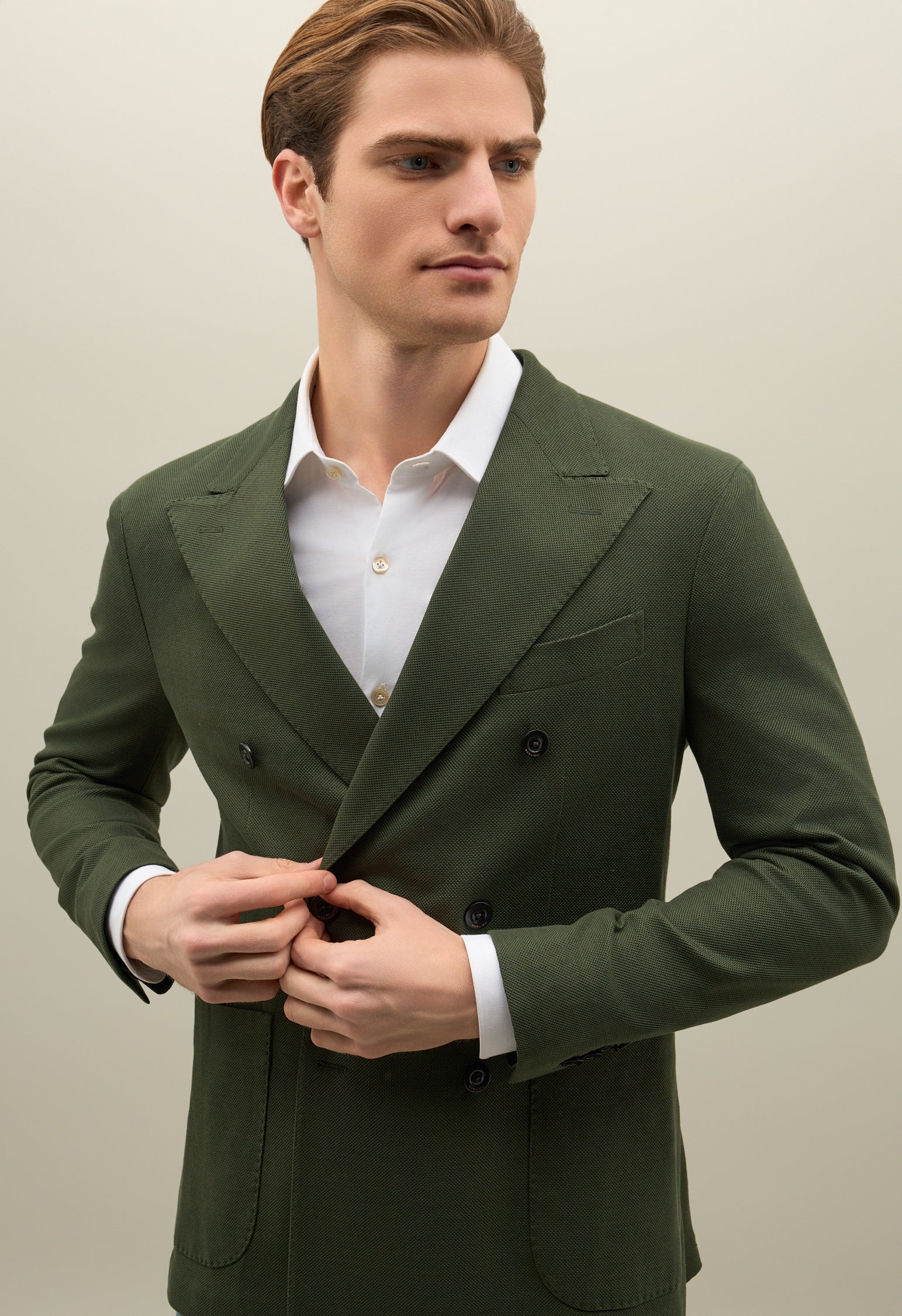 Giacca Dover doppiopetto in jersey verde - Image 3