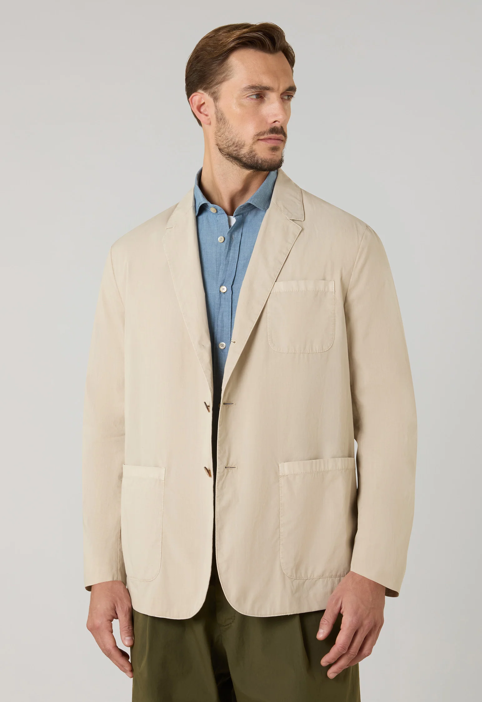 Giacca Khaki in popeline tinto in capo beige