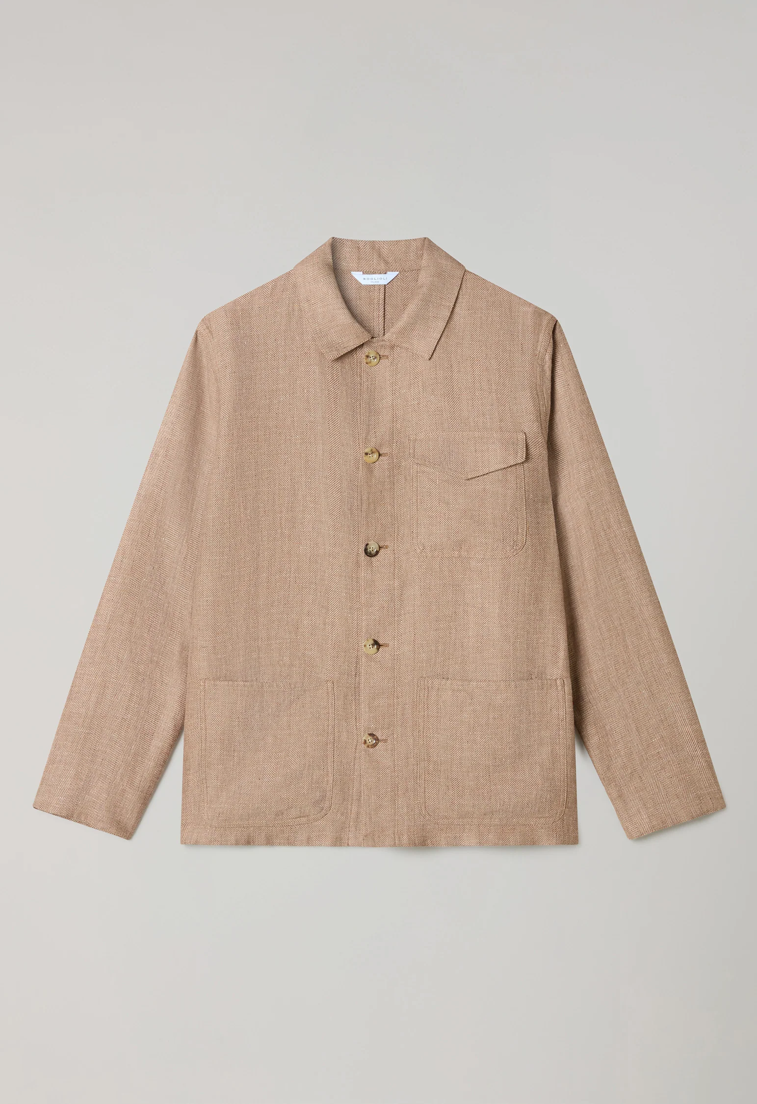 Giacca Workwear in lino e lana a spina di pesce marrone chiaro - Image 4