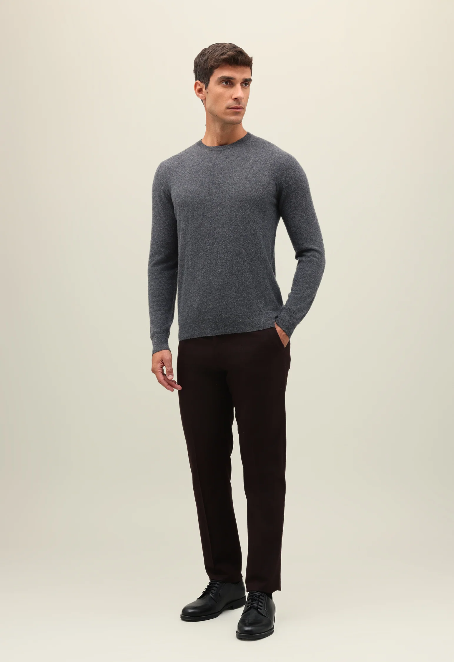 Girocollo in cashmere pettinato grigio