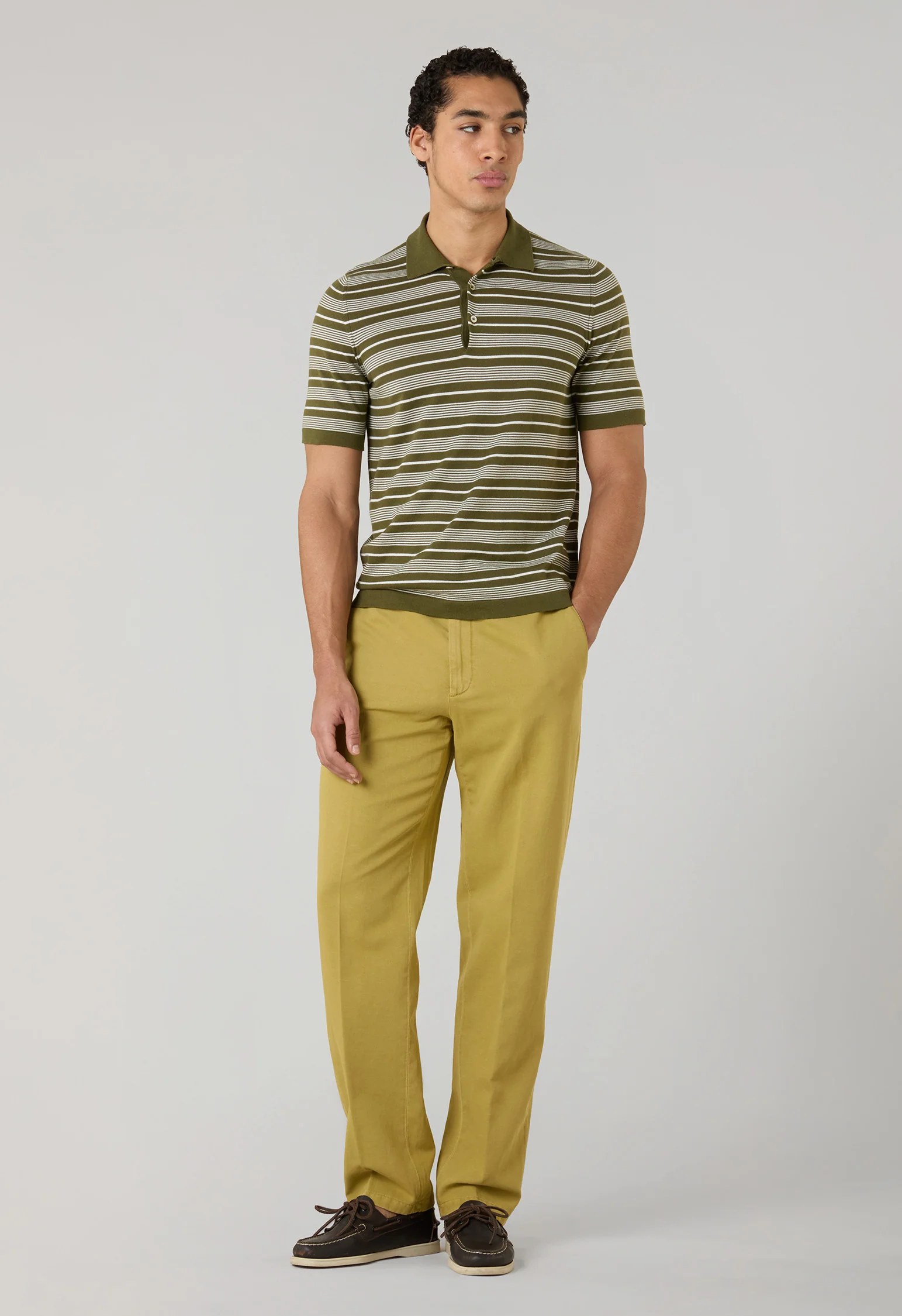 Joggers in gabardina di cotone e lino tinto in capo khaki chiaro - Image 3