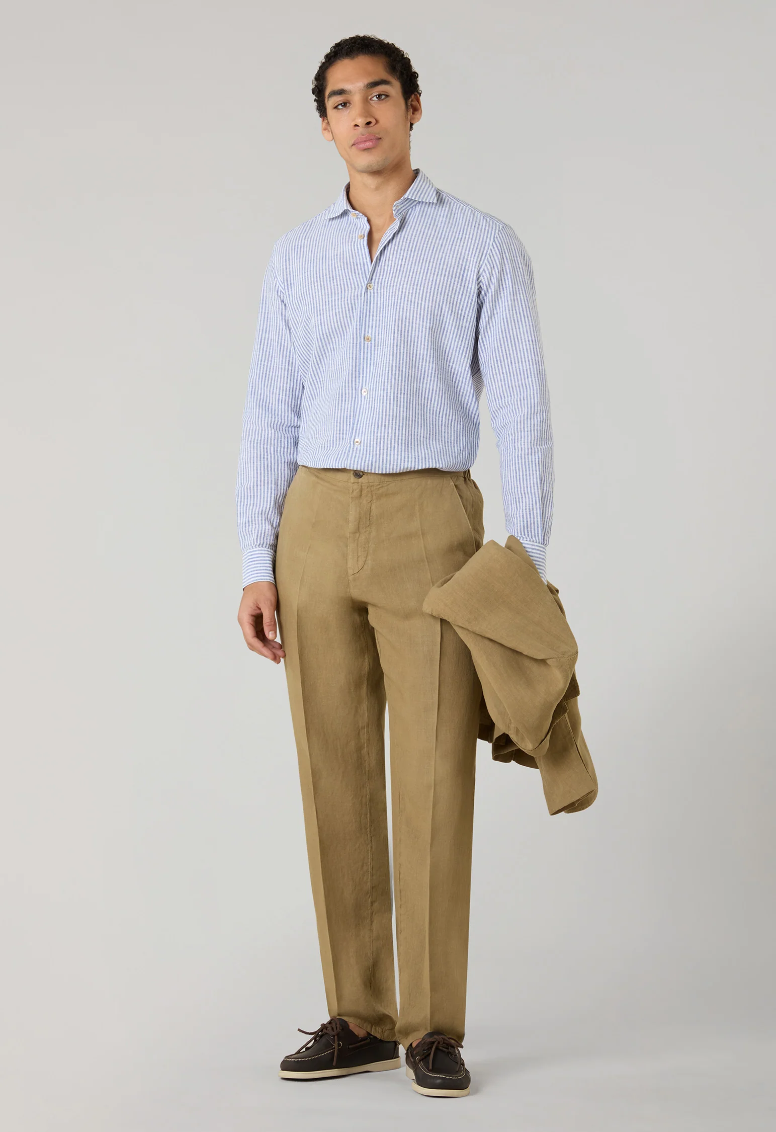 Joggers in lino tinto in capo cammello - Image 3
