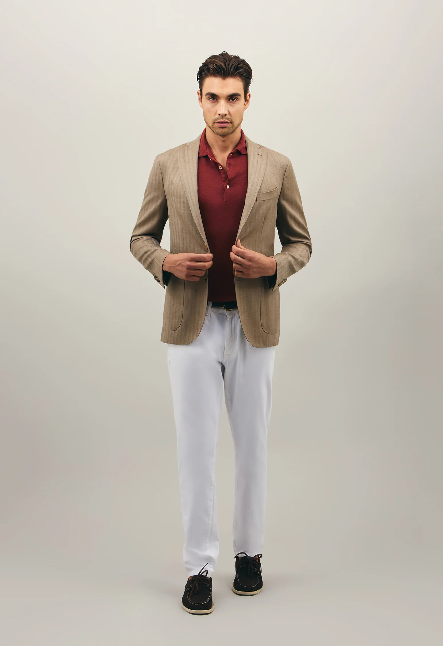 K-Jacket chevron in lana e seta beige
