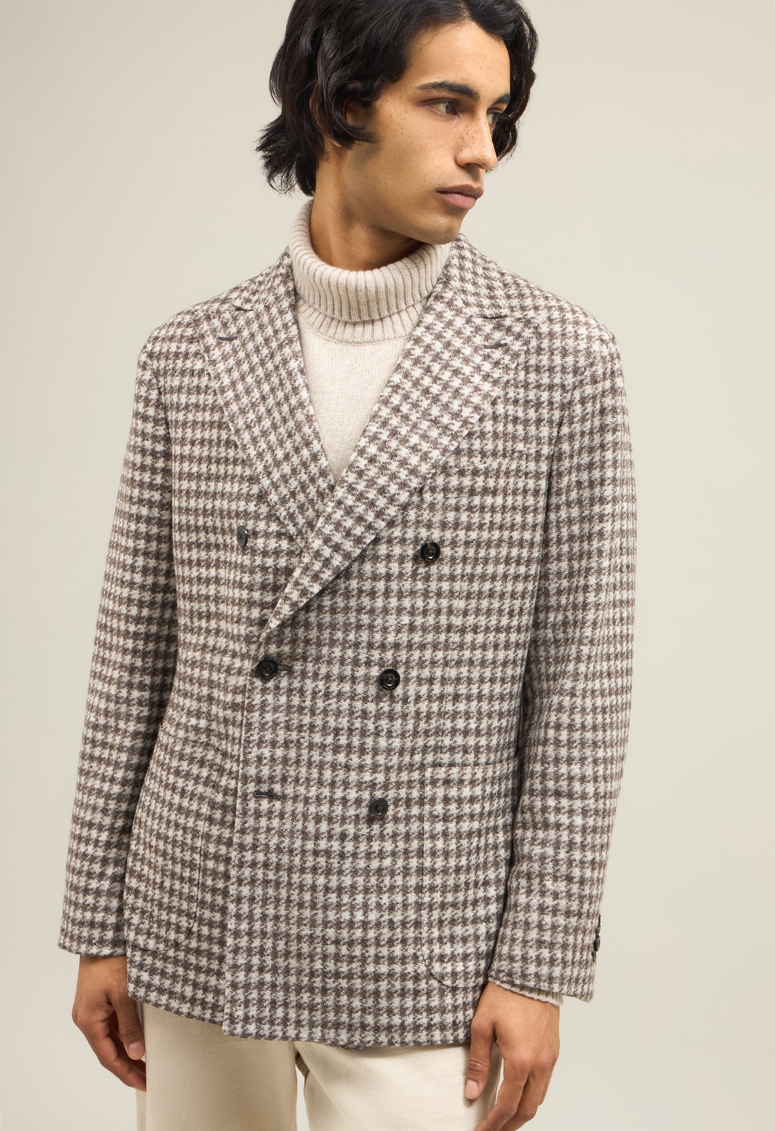 K-Jacket doppiopetto in jersey pied de poule beige