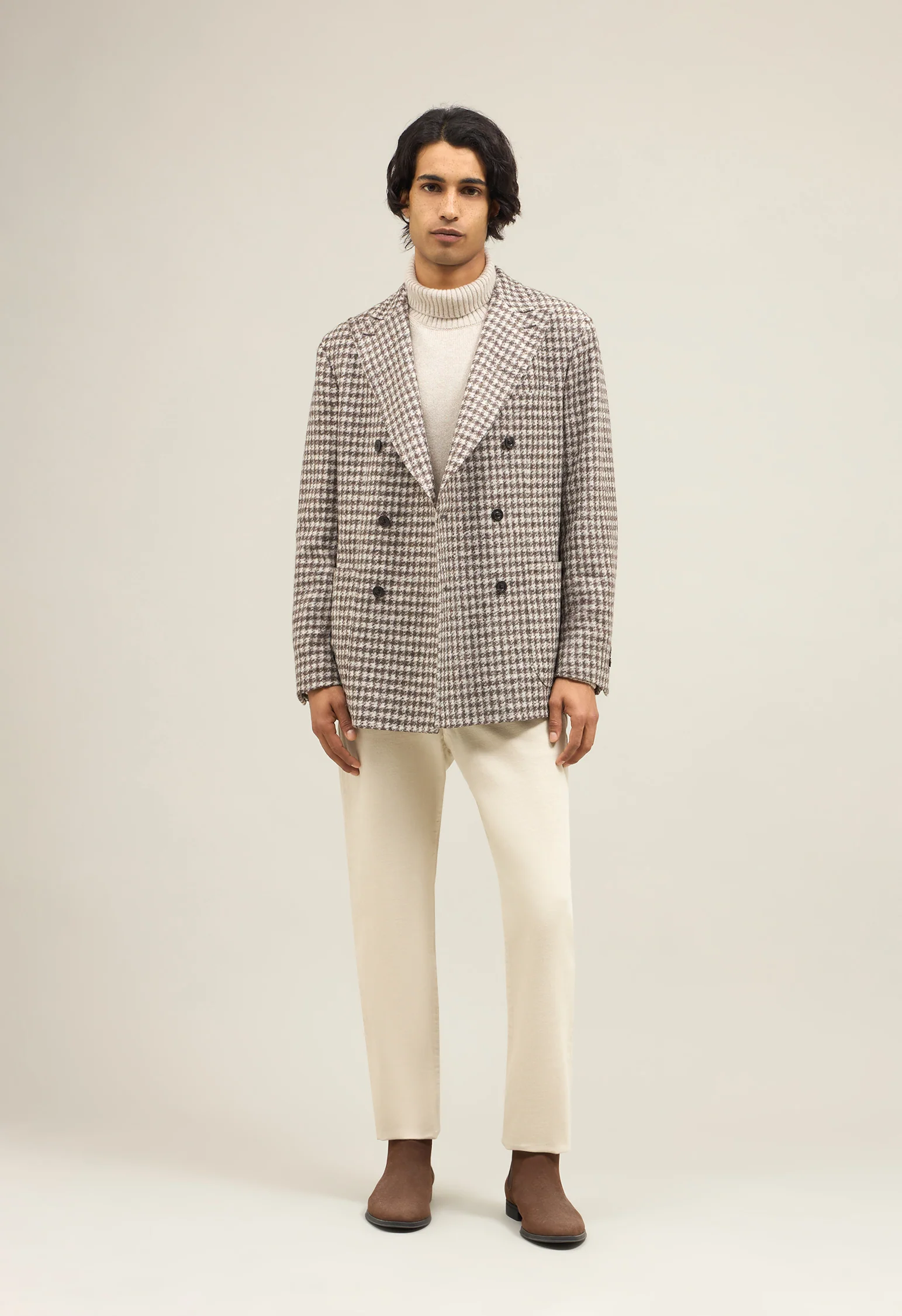 K-Jacket doppiopetto in jersey pied de poule beige - Image 2