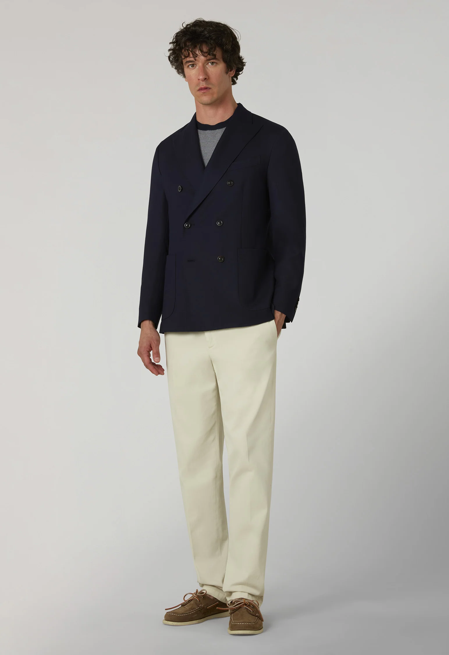 K-Jacket doppiopetto in lana leggera a nido d'ape blu - Image 3