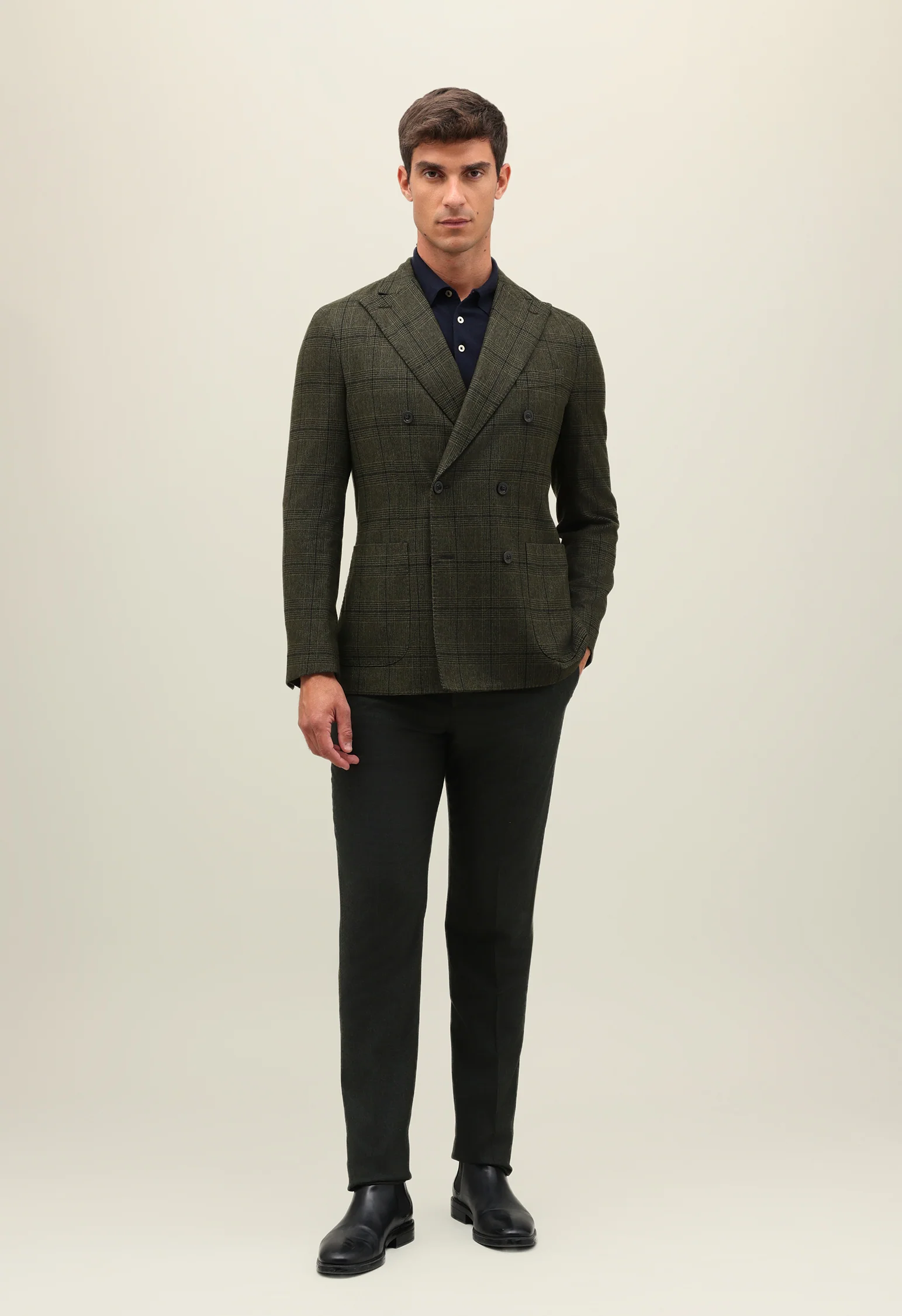 K-Jacket doppiopetto in lana Principe di Galles verde scuro