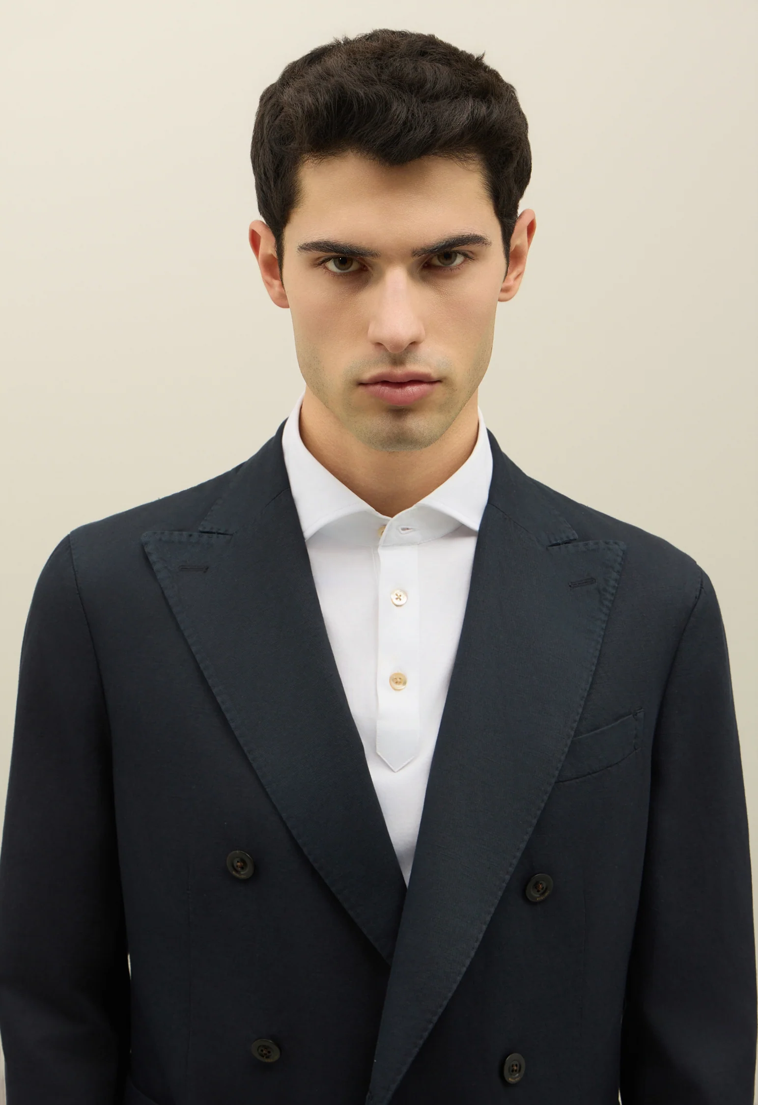 K-Jacket doppiopetto in twill di cotone e lino blu - Image 3