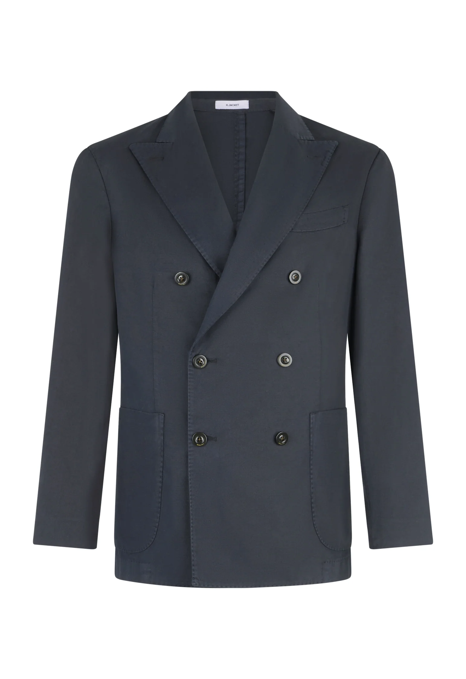 K-Jacket doppiopetto in twill di cotone e lino blu - Image 4