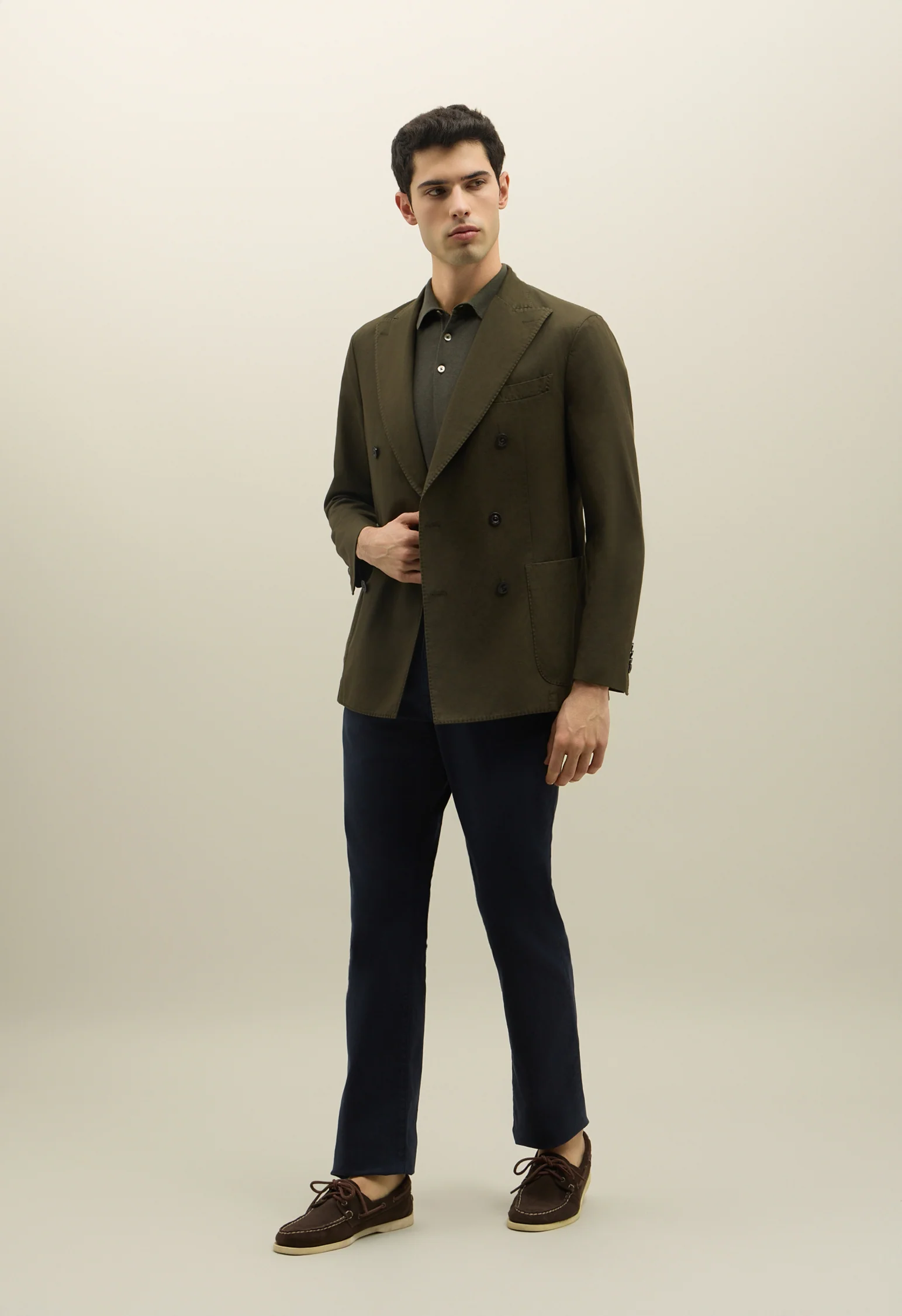 K-Jacket doppiopetto in twill di cotone e lino verde scuro