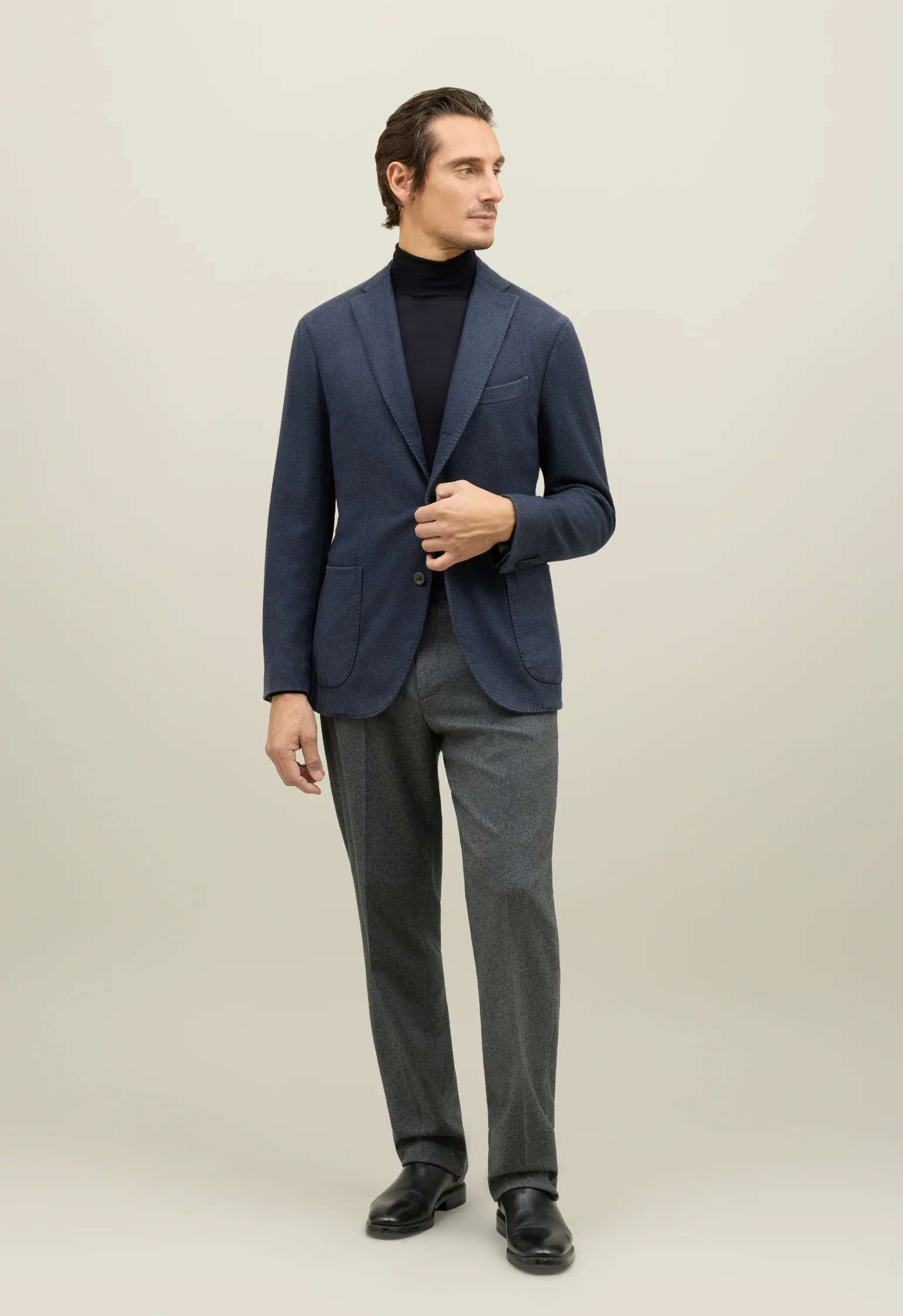 K-Jacket in cashmere micro-structure tinto in capo blu