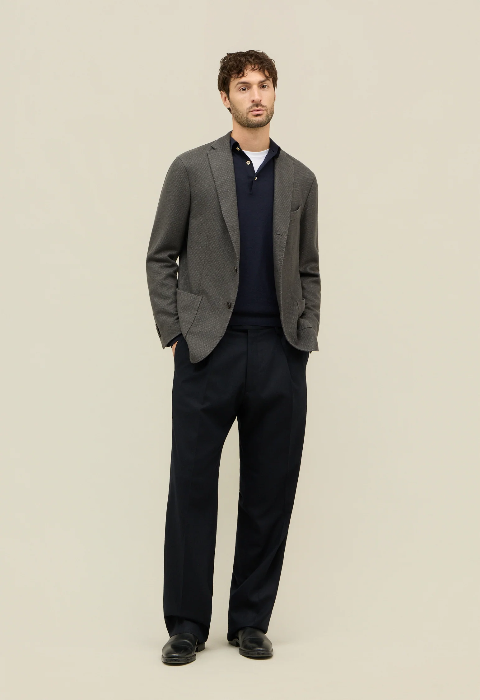 K-Jacket in cashmere micro-structure tinto in capo grigia