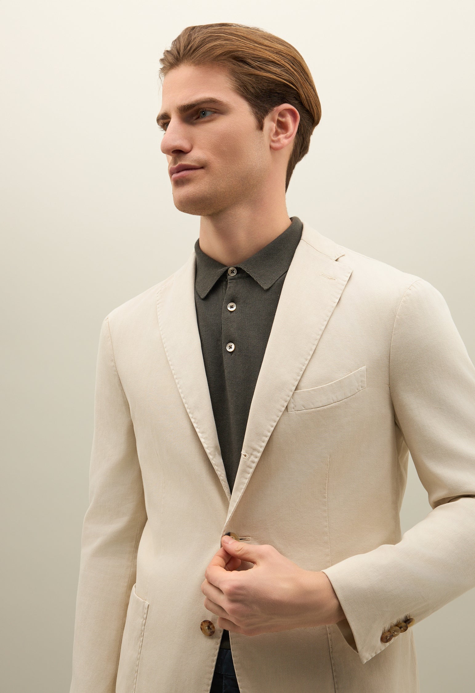 K-Jacket in cotone piqué stretch bianco caldo - Image 3