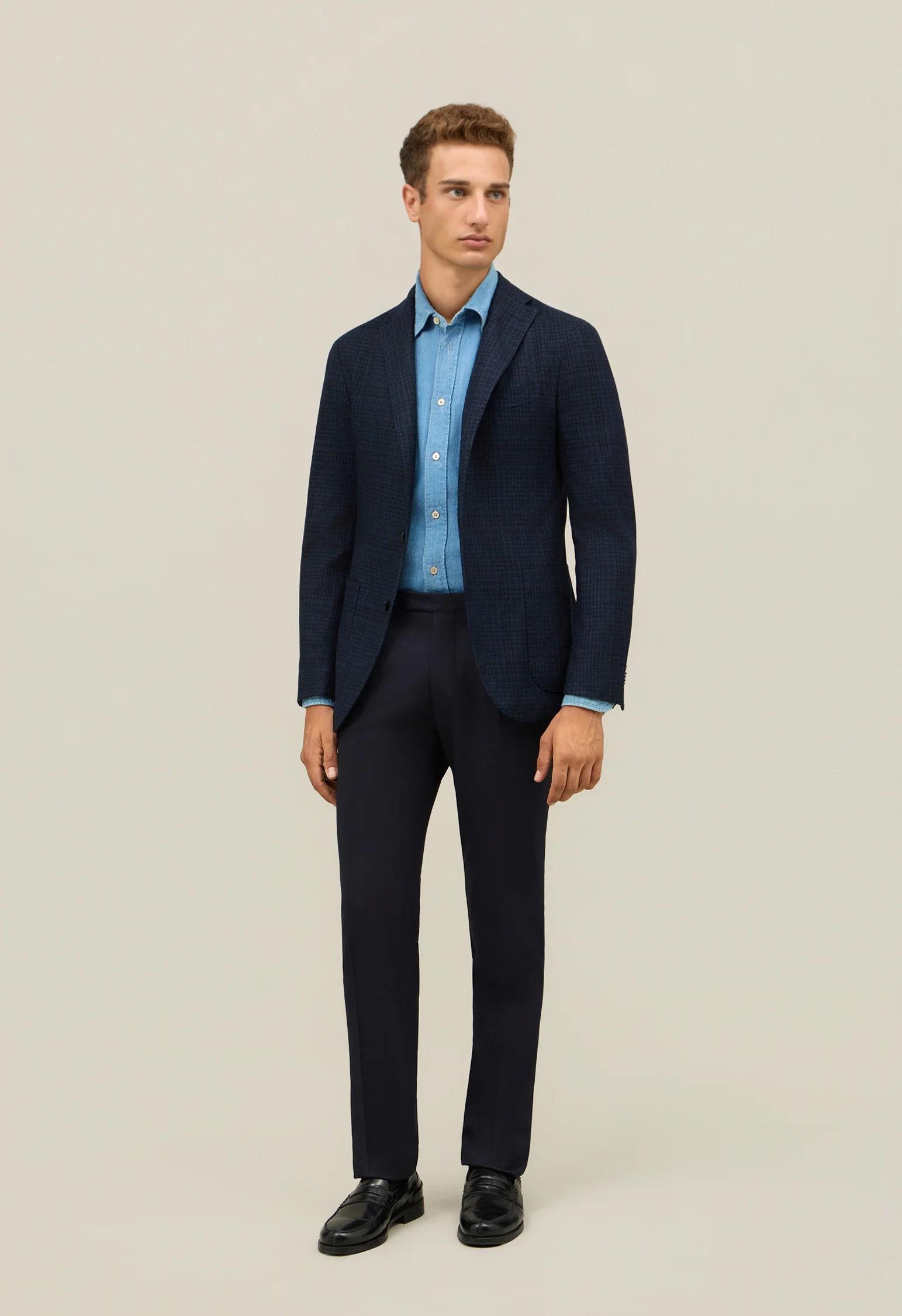 K-Jacket in lana a quadri tinta in capo blu