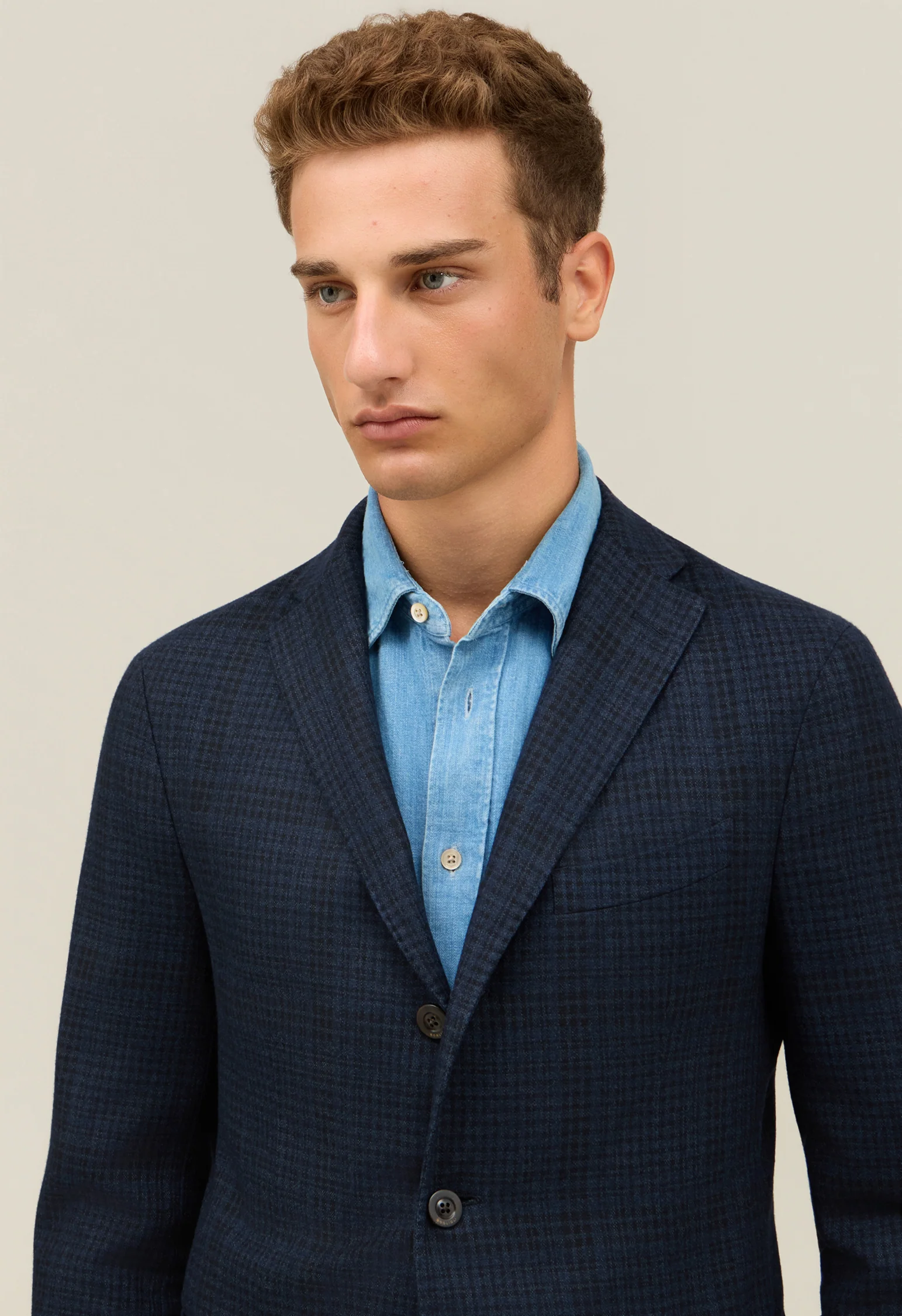K-Jacket in lana a quadri tinta in capo blu - Image 3