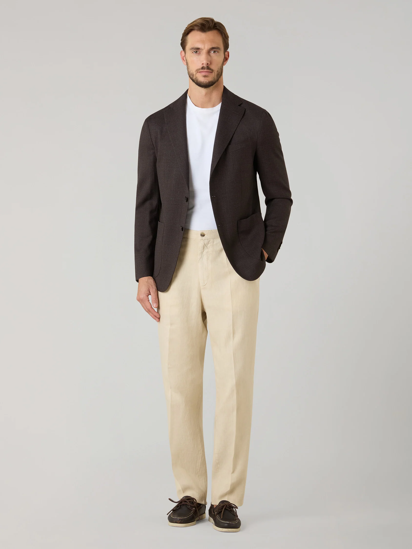 K-Jacket in lana leggera a nido d'ape marrone - Image 3