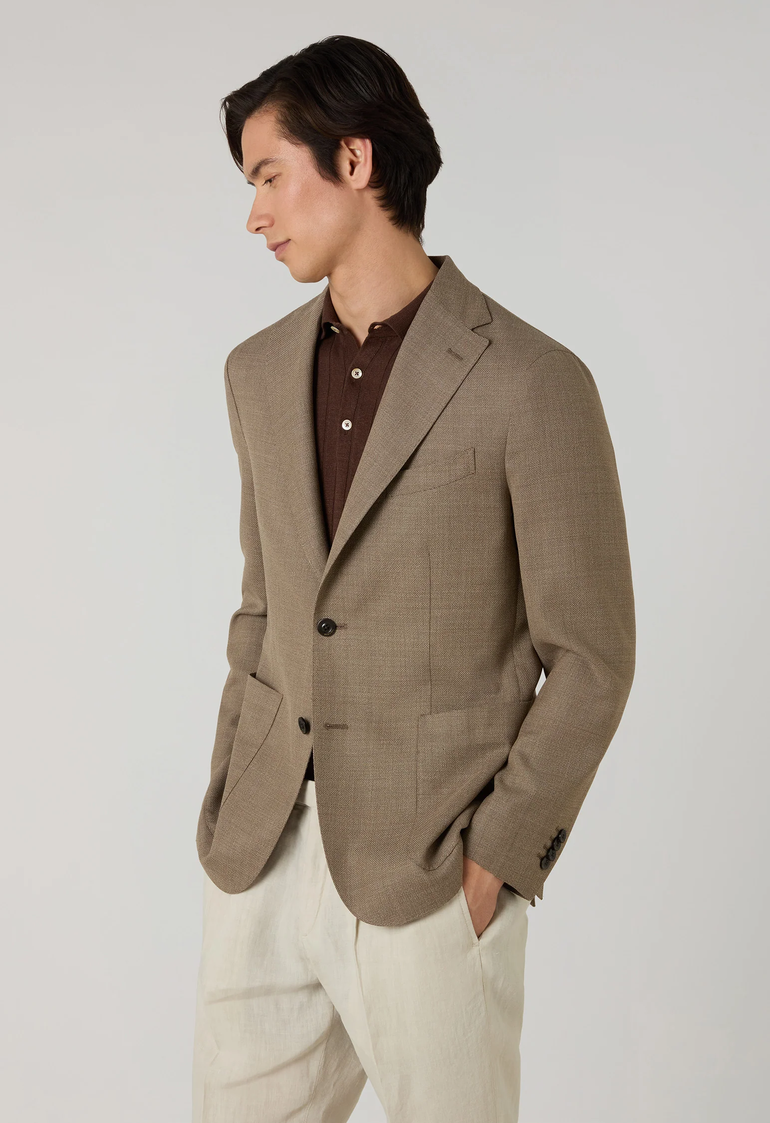 K-Jacket in lana leggera a nido d'ape marrone chiaro