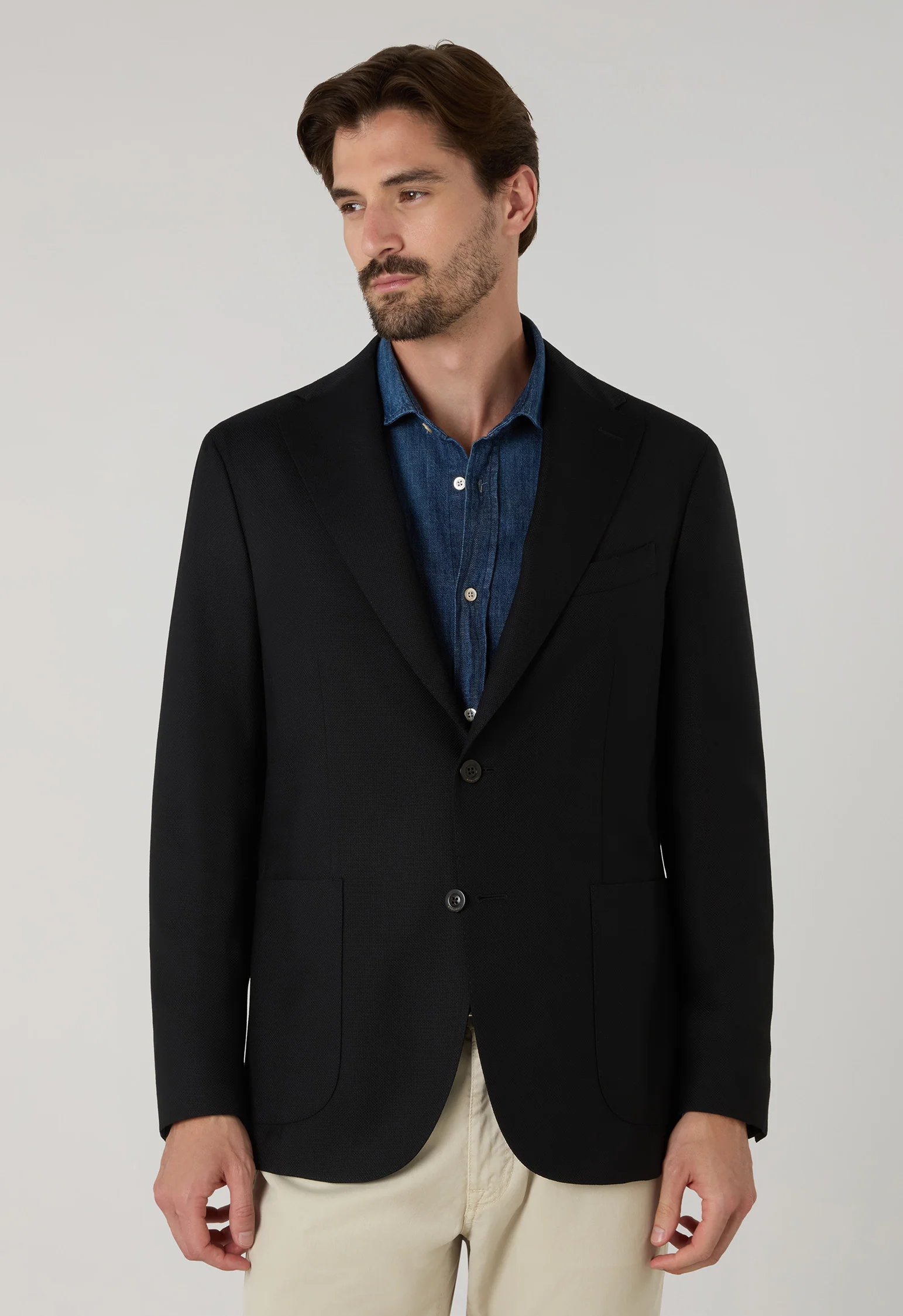 K-Jacket in lana leggera nera a nido d'ape