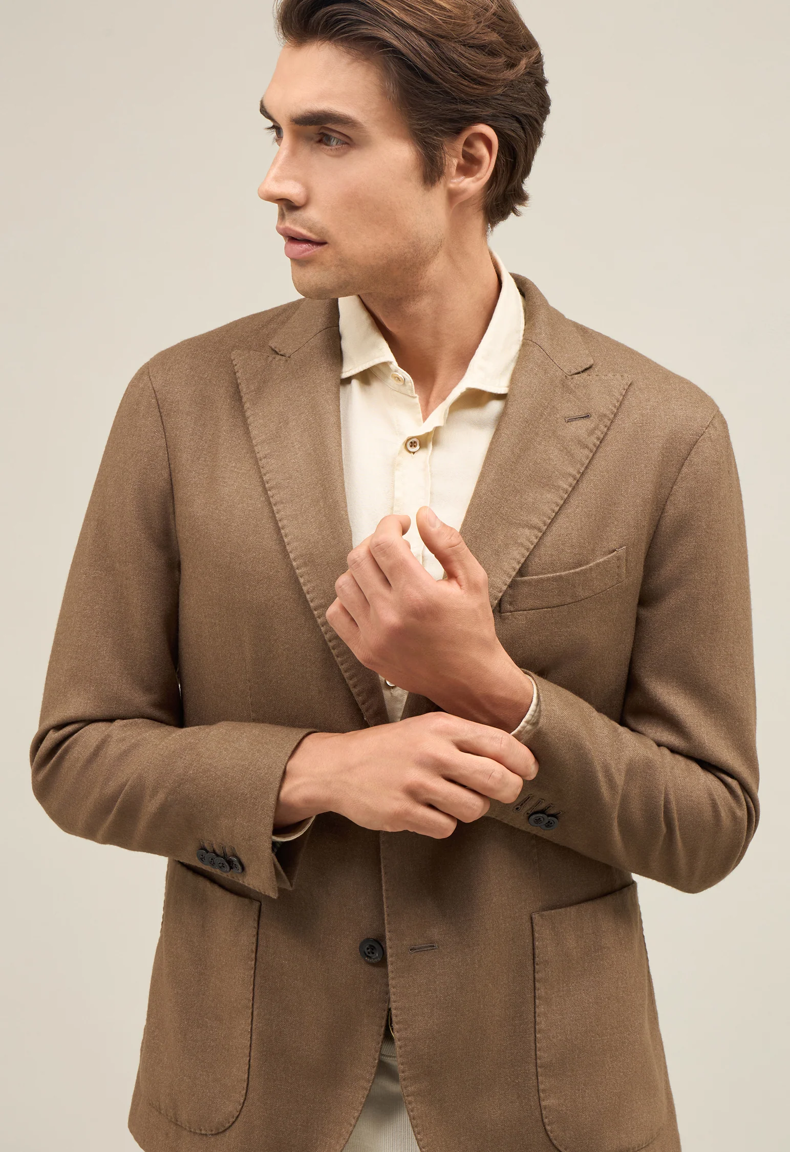 K-Jacket in lana leggera tinta in capo marrone - Image 3