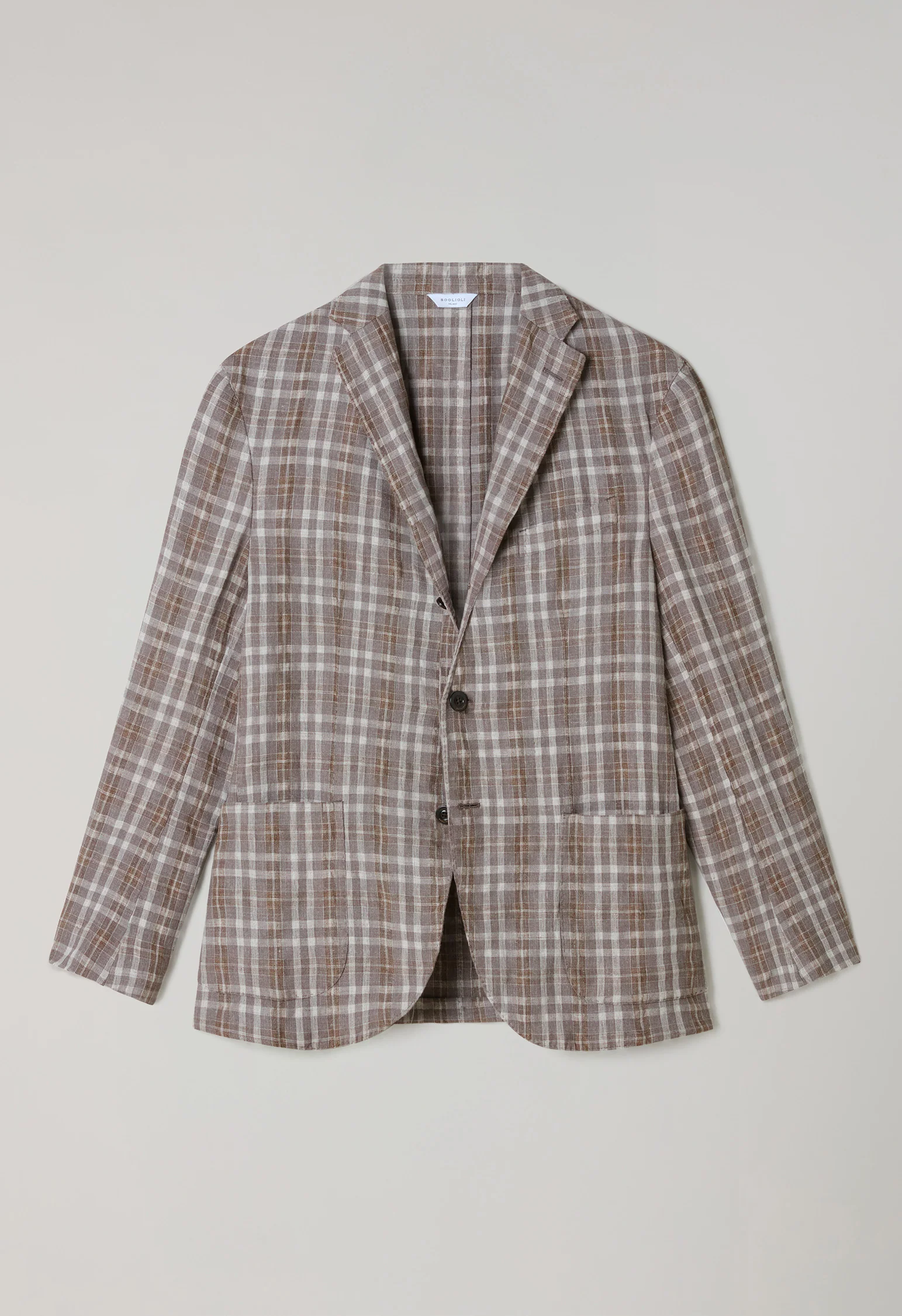 K-Jacket in lana lino e seta tartan marrone fantasia - Image 4