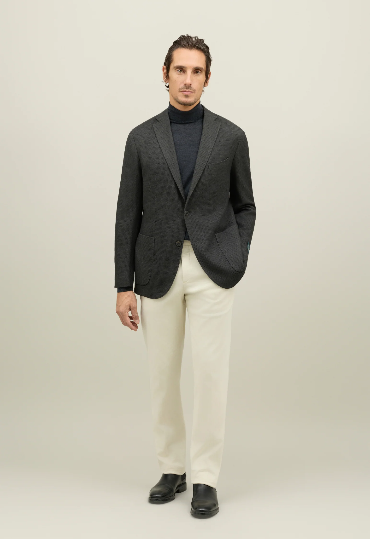 K-Jacket in lana stretch a nido d'ape grigia scura