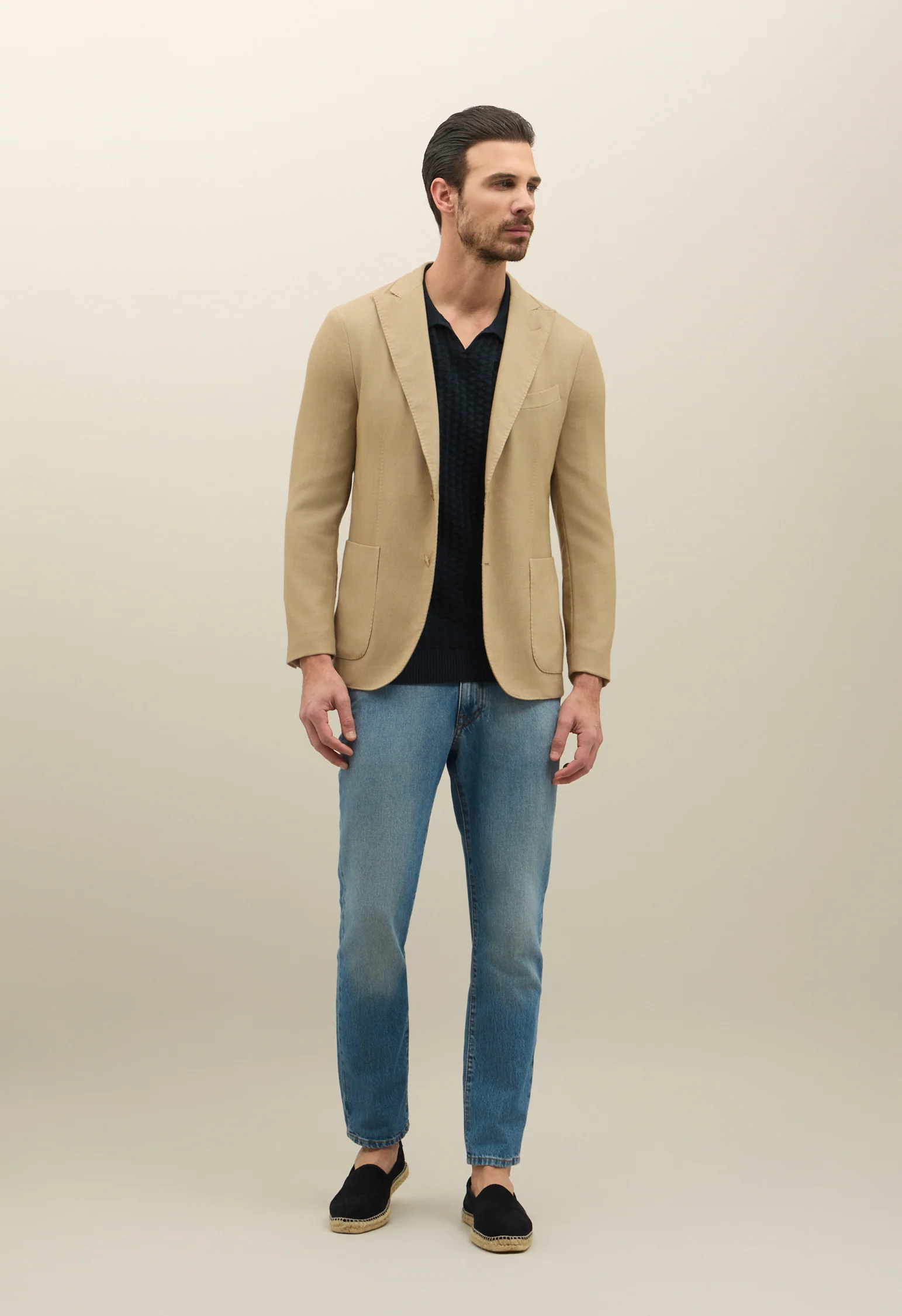 K-Jacket in lana tinta in capo a nido d'ape beige
