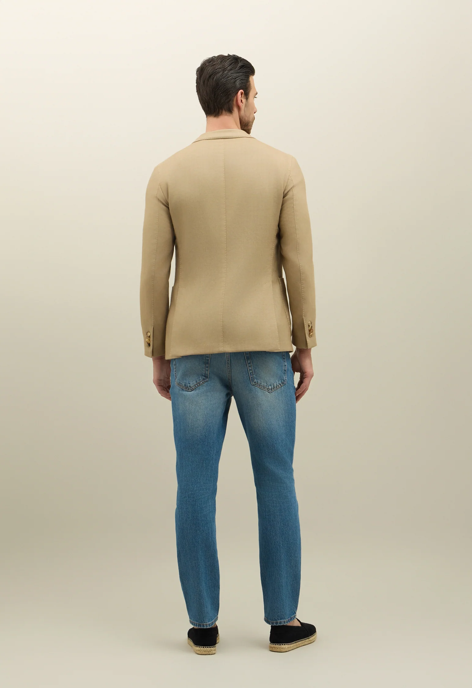 K-Jacket in lana tinta in capo a nido d'ape beige - Image 2