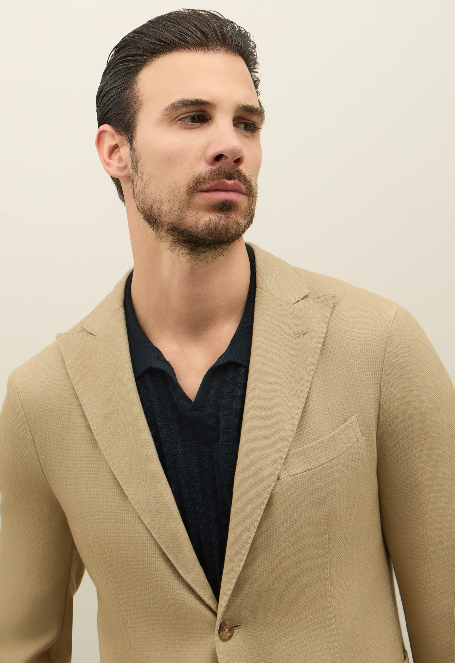 K-Jacket in lana tinta in capo a nido d'ape beige - Image 3