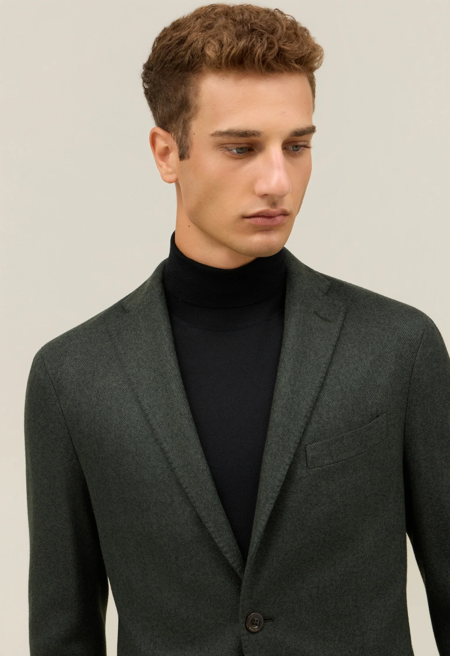 K-Jacket in lana tinta in capo a spina di pesce verde - Image 3