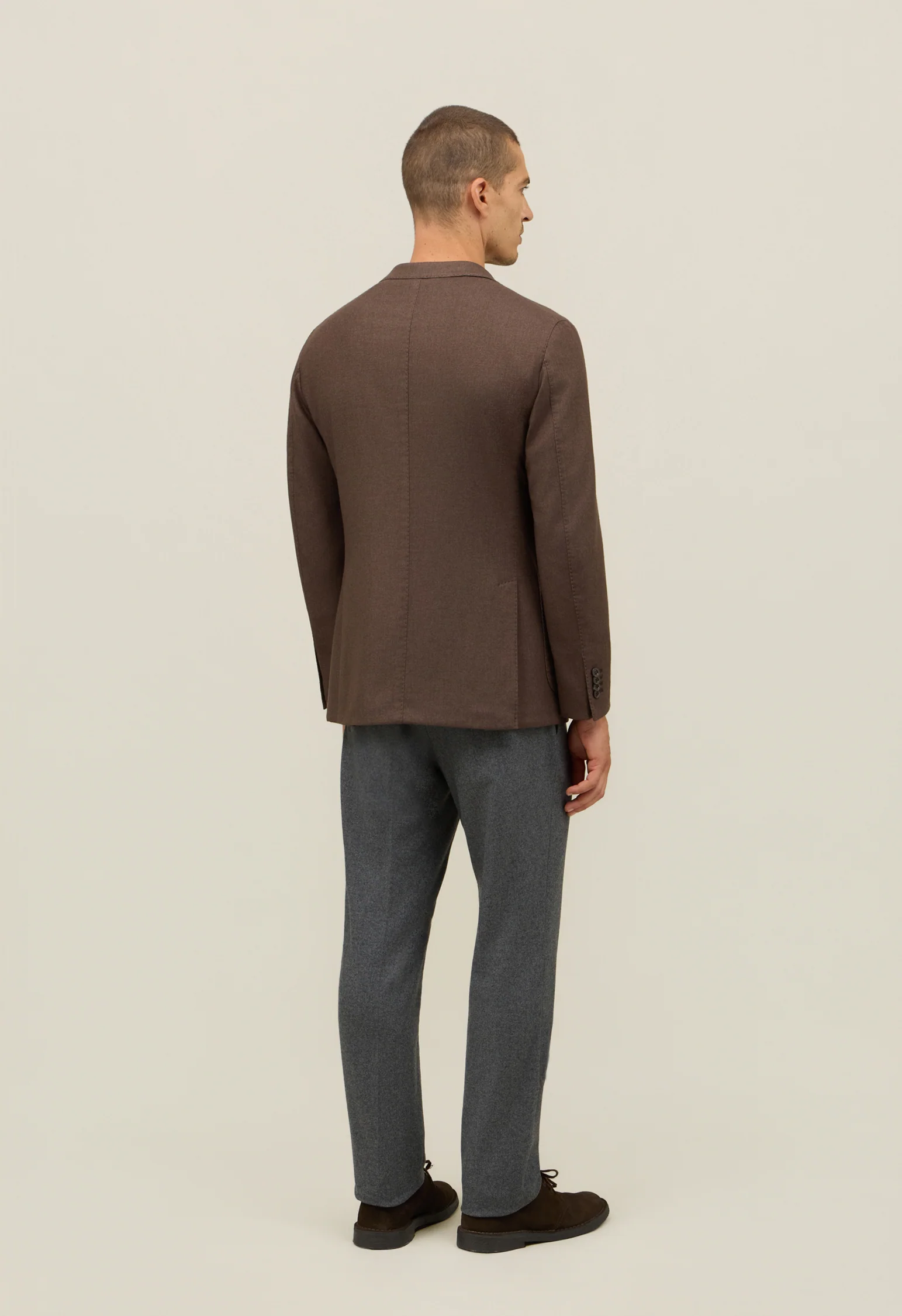K-Jacket in lana tinta in capo marrone - Image 2