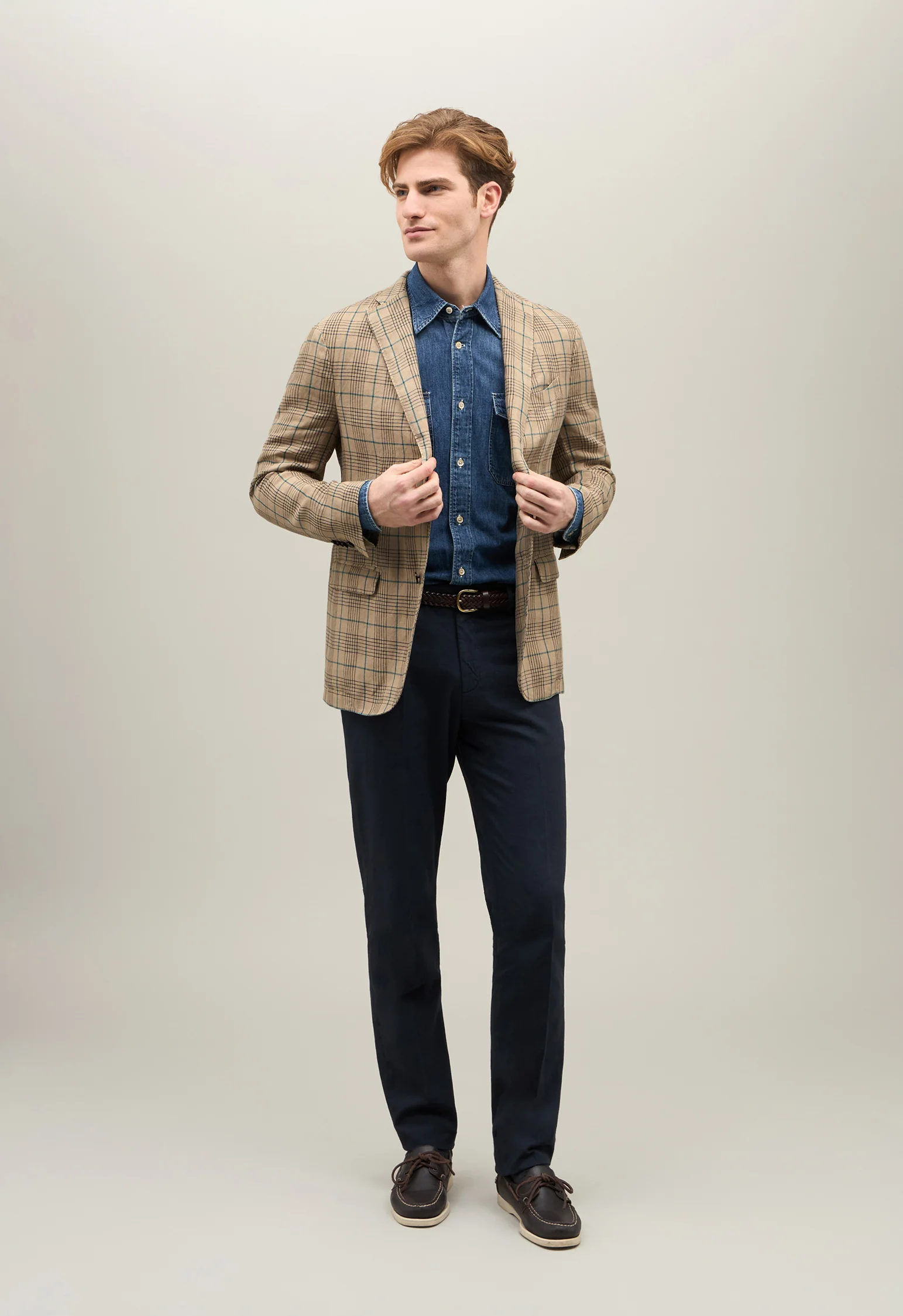 K-Jacket in lino a quadri beige - Image 2
