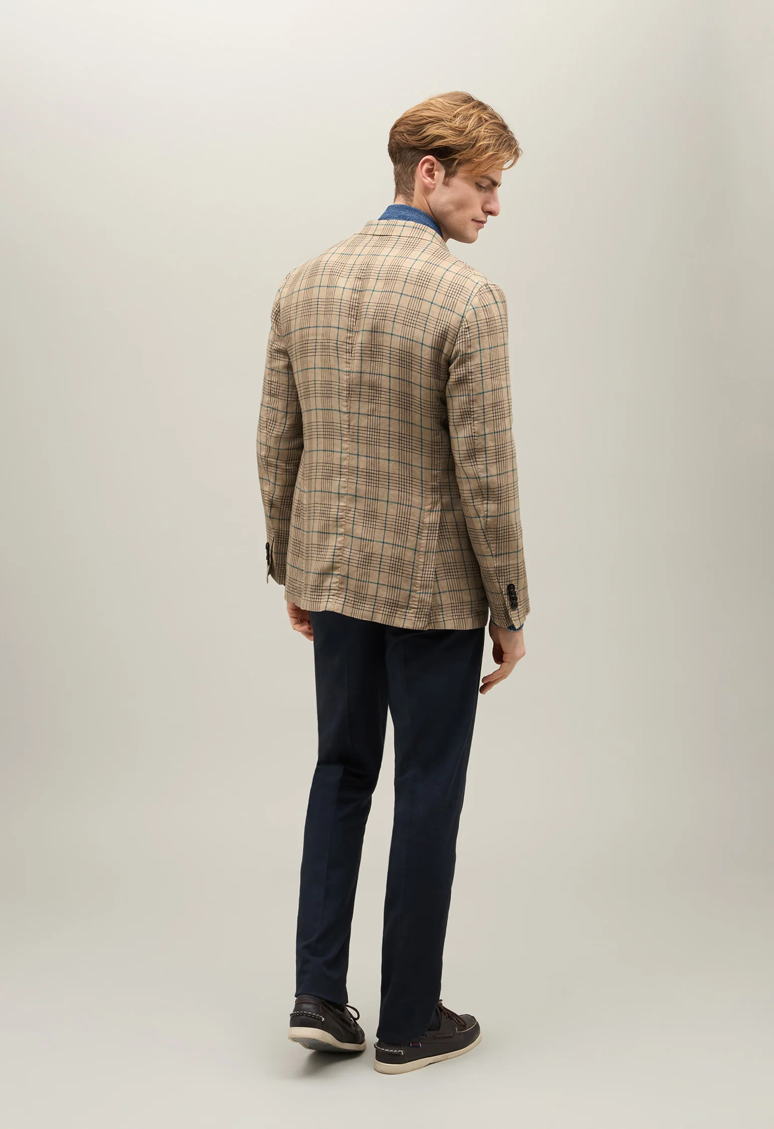 K-Jacket in lino a quadri beige - Image 3