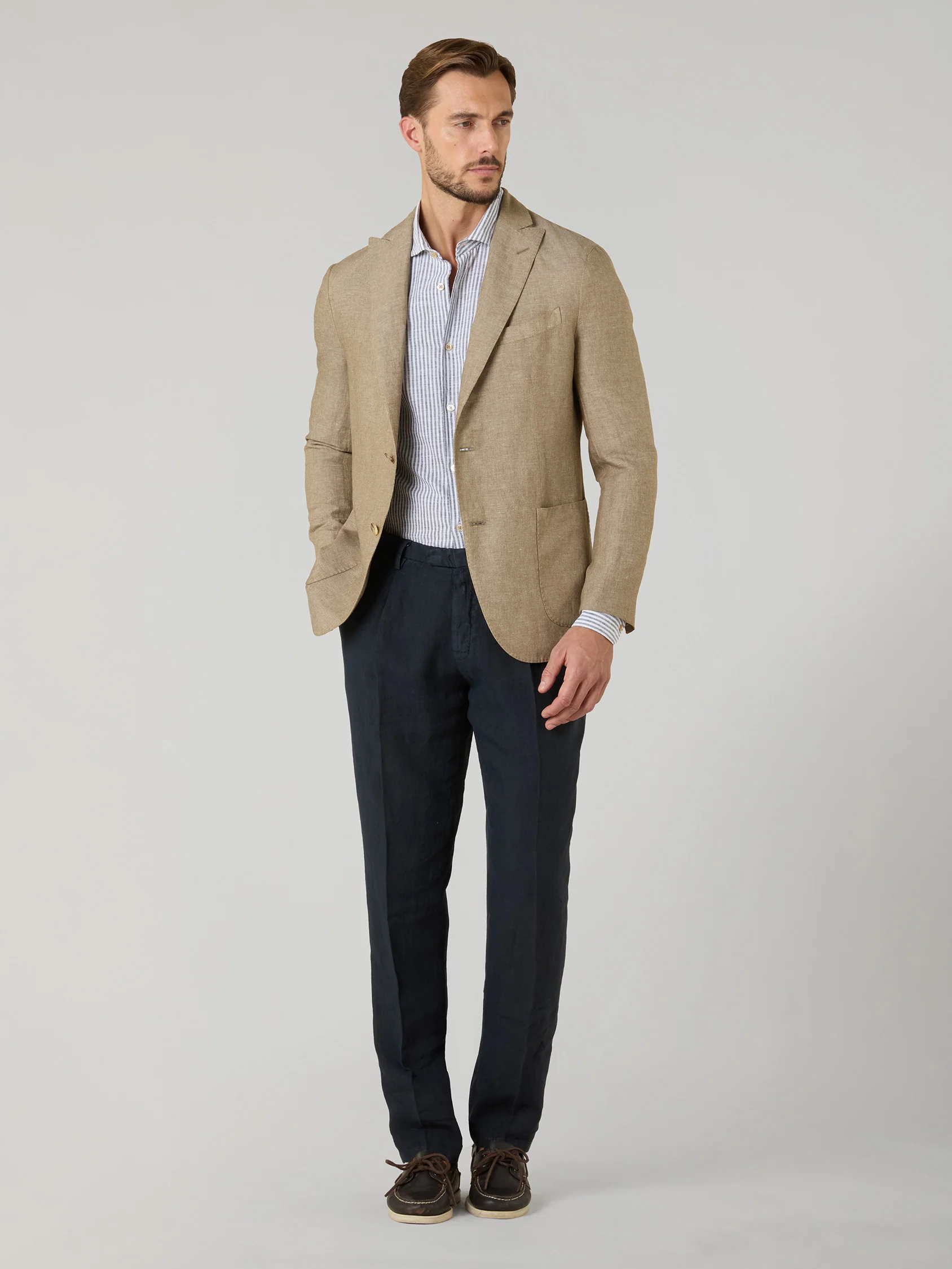 K-Jacket in lino cashmere e seta marrone chiaro - Image 3