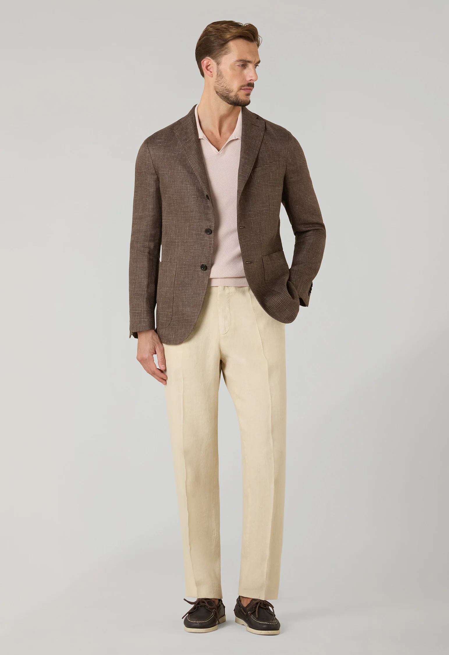 K-Jacket in lino Principe di Galles marrone - Image 3